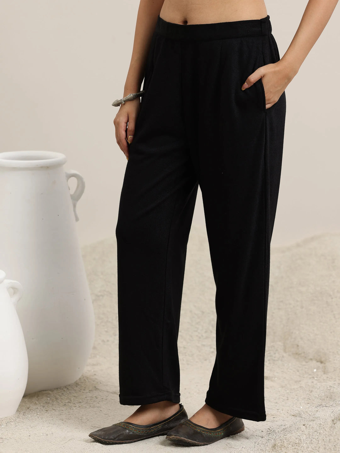  Black Woven Design Wool Blend Straight Suit With Dupatta 