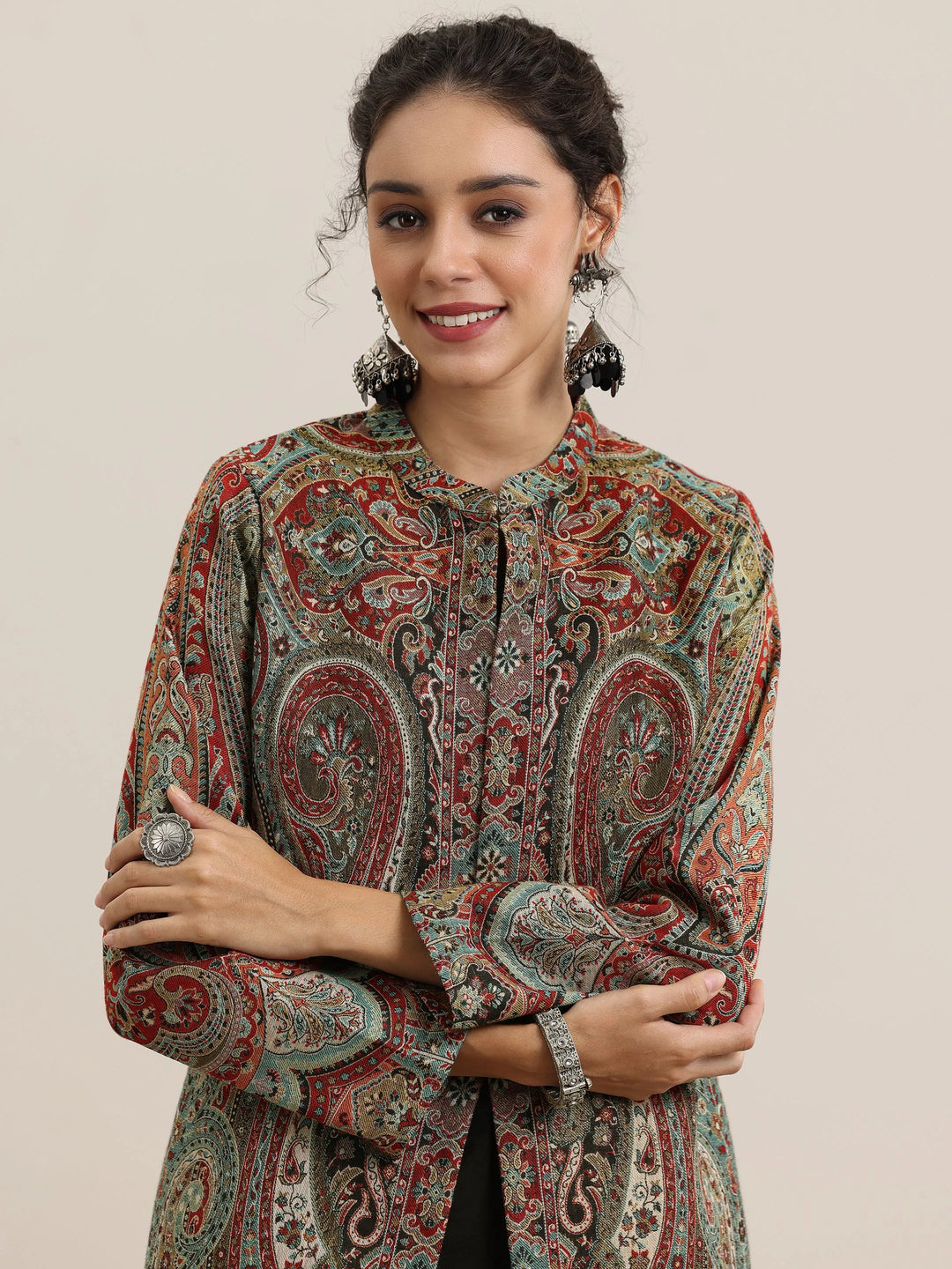  Black Solid Wool Blend Straight Kurta With Palazzos 