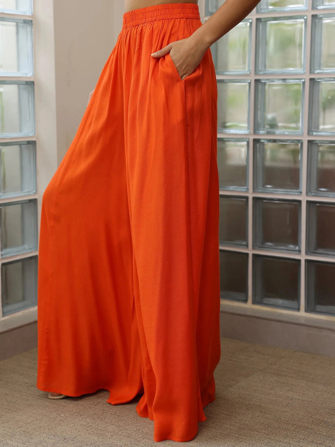  Orange Woven Design Silk Blend Straight Suit With Dupatta 