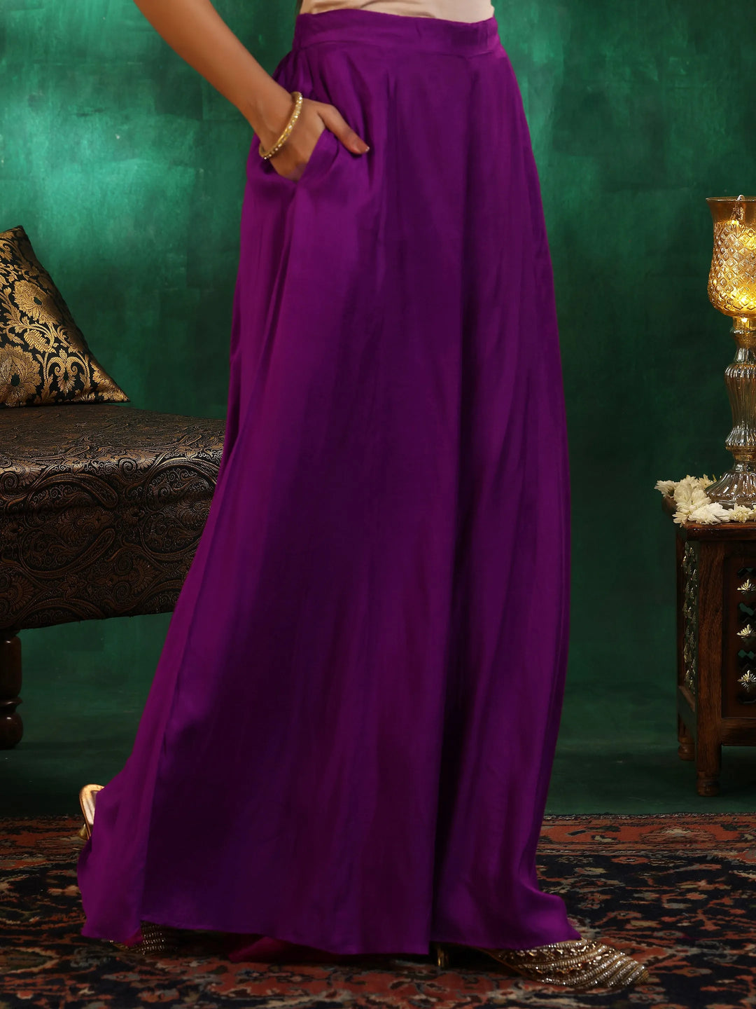  Magenta Woven Design Silk Blend Straight Suit With Dupatta 