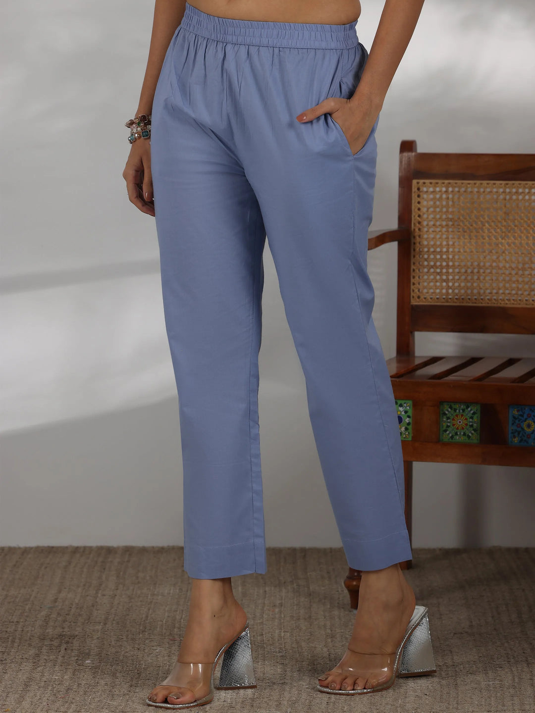  Blue Embroidered Cotton Straight Suit With Dupatta 