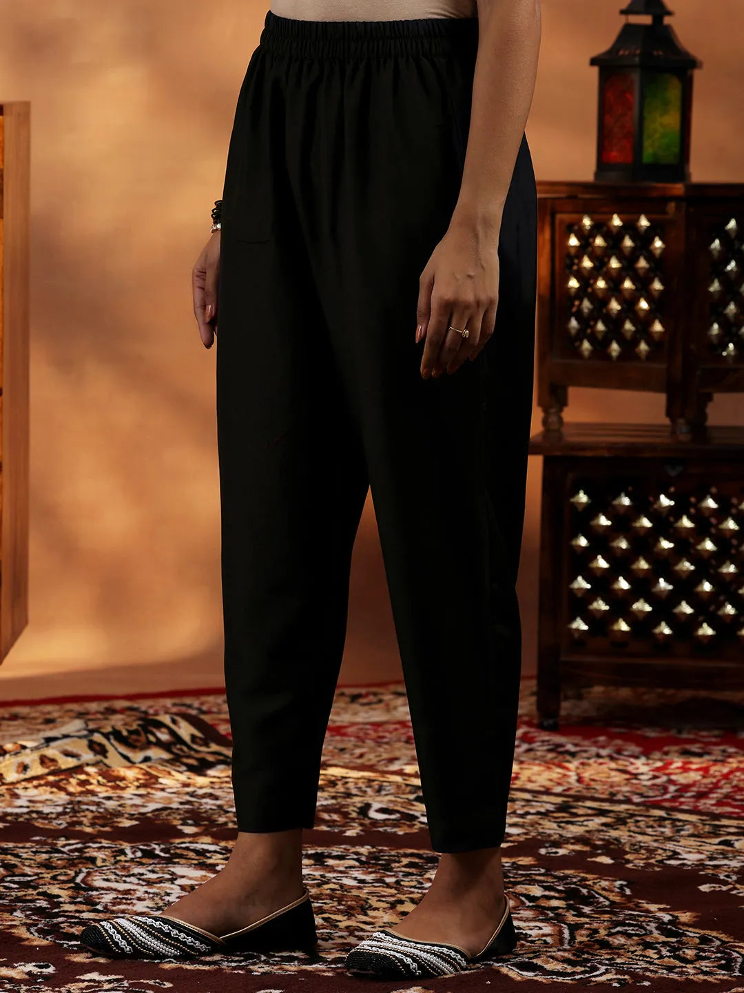  Black Yoke Design Silk Blend A-Line Kurta With Trousers & Dupatta 