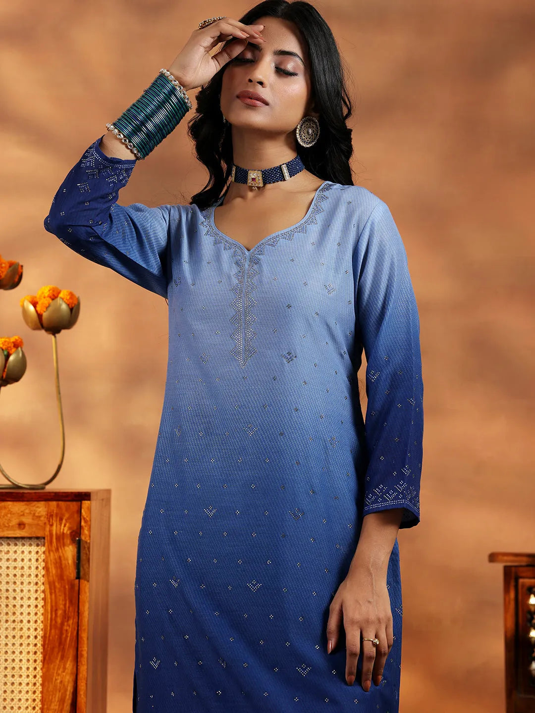  Blue Self Design Muslin Straight Suit With Dupatta 