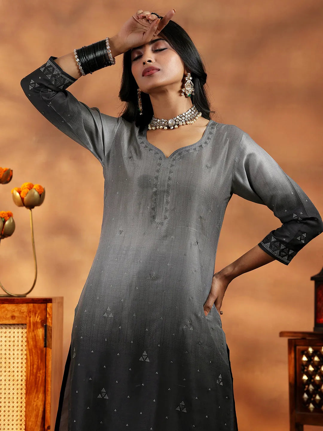 Grey Self Design Muslin Straight Suit With Dupatta 
