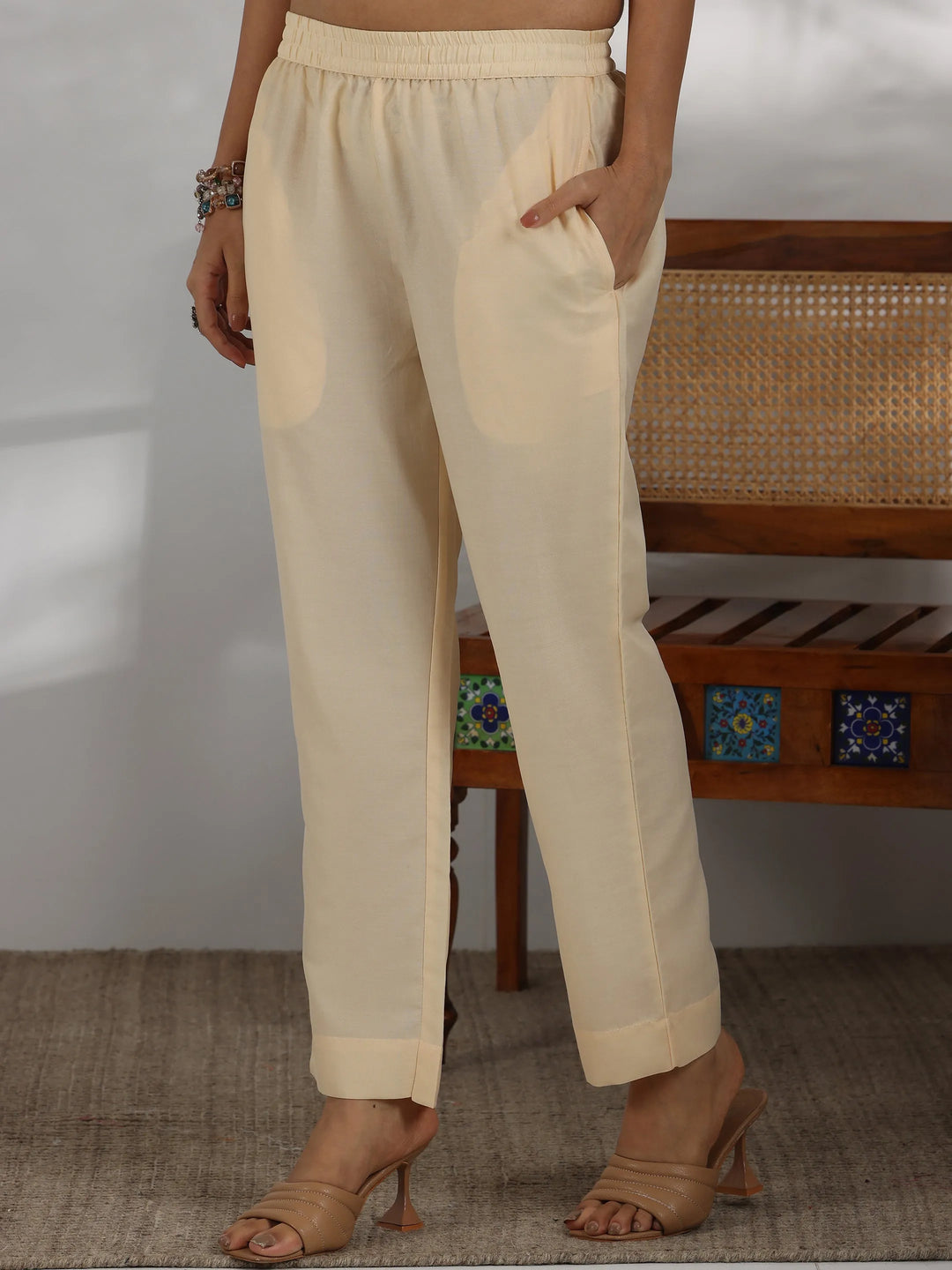  Cream Printed Cotton Blend Straight Suit With Dupatta 