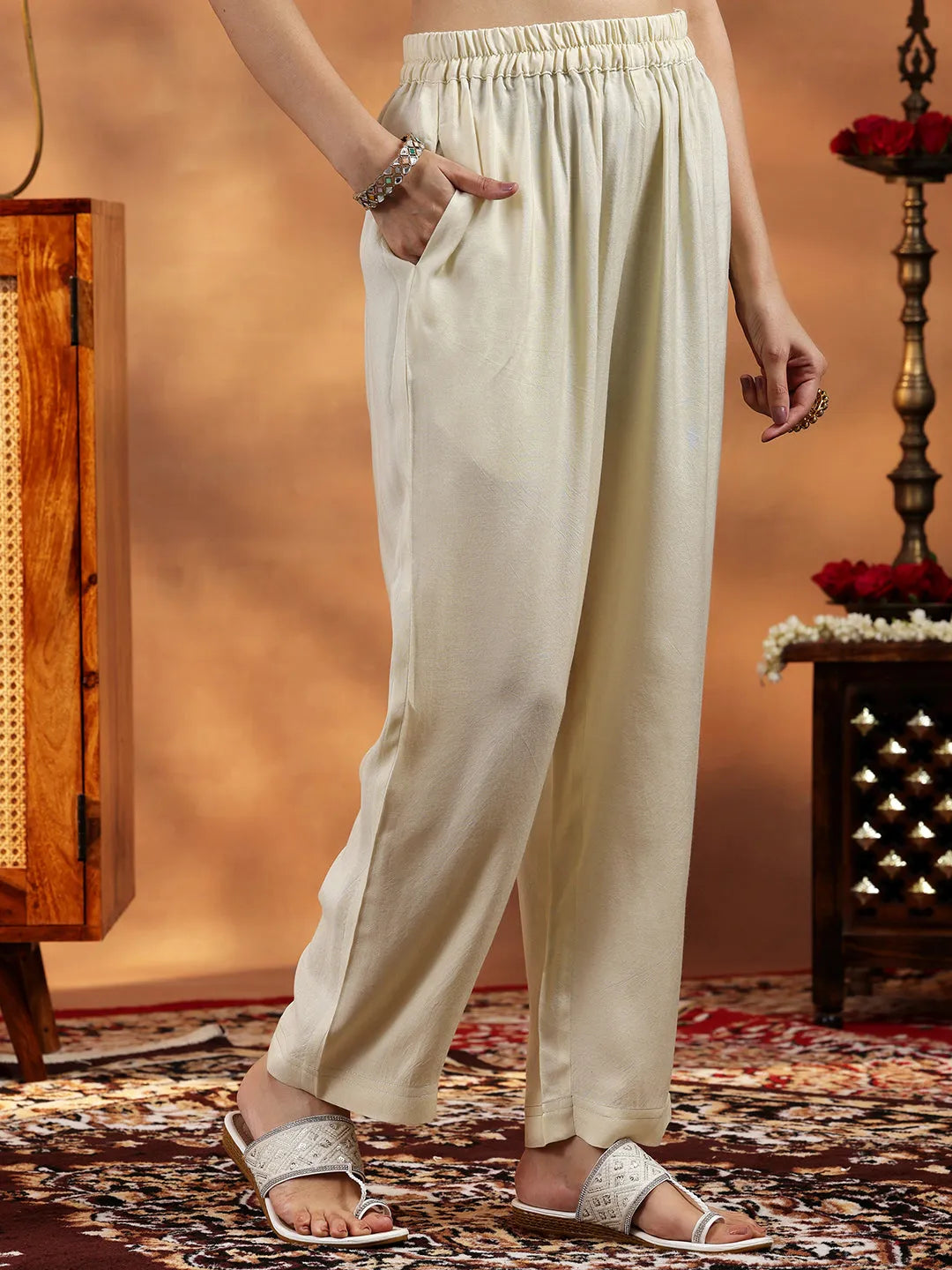  Cream Embroidered Georgette Straight Suit With Dupatta 