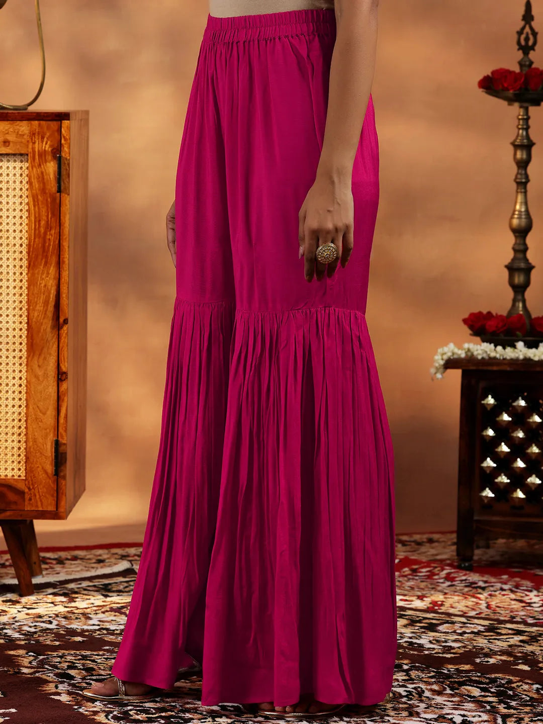  Pink Woven Design Silk Blend Straight Suit With Dupatta 
