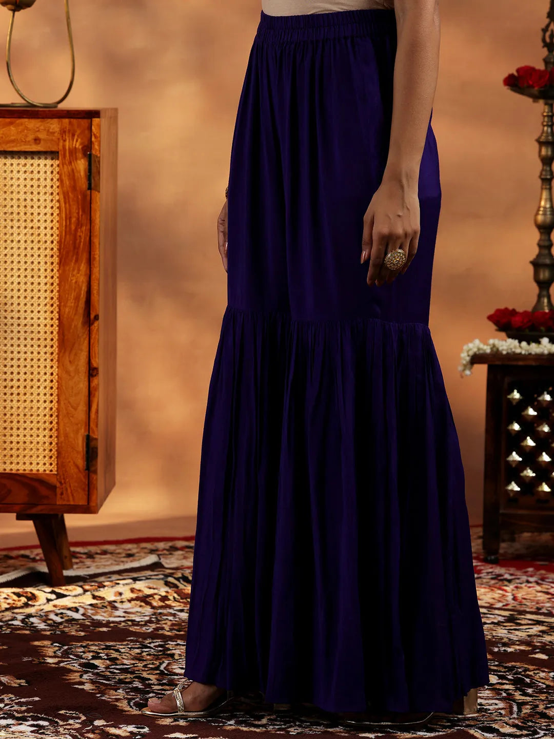  Purple Woven Design Silk Blend Straight Suit With Dupatta 