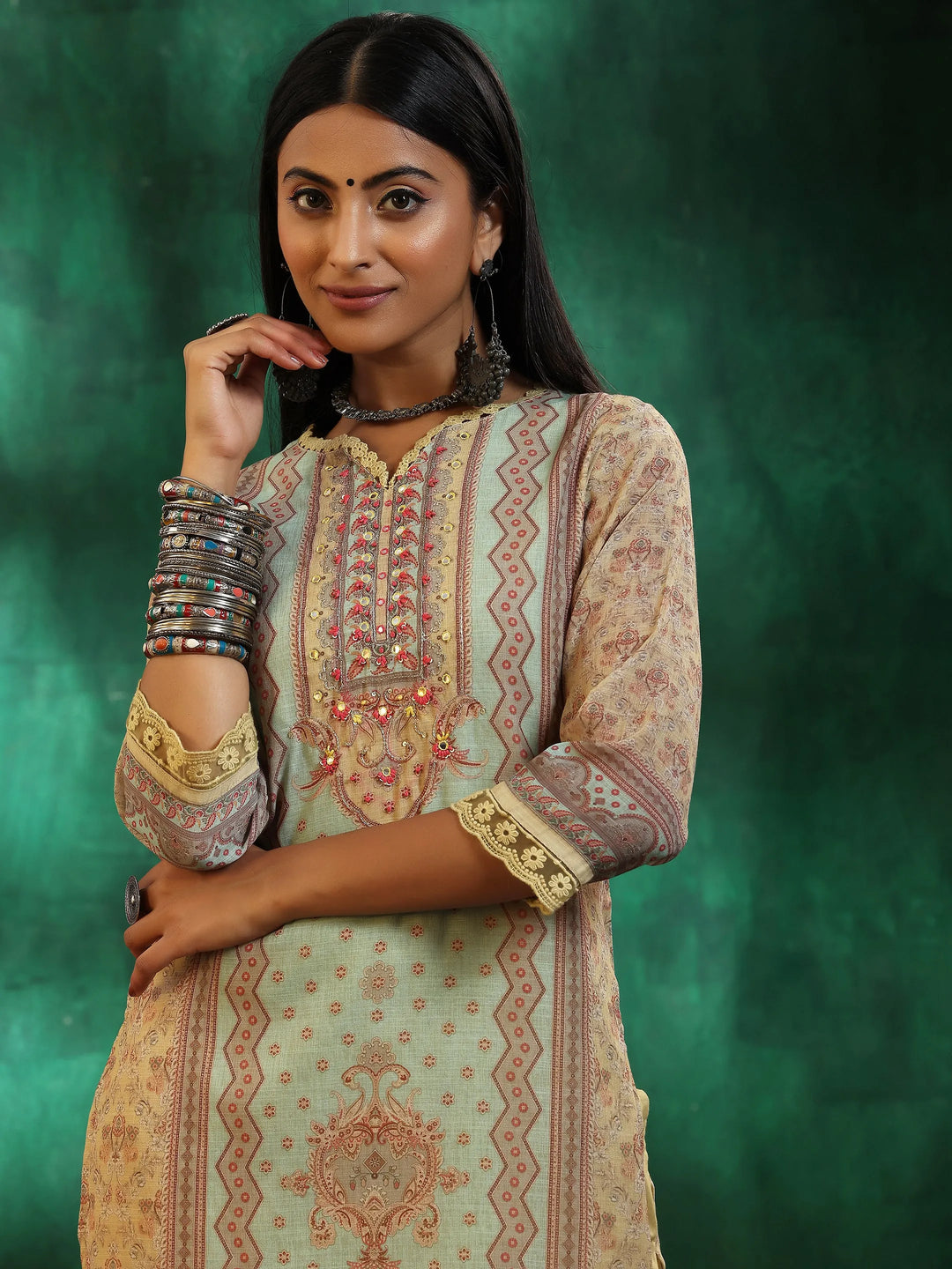  Yellow Printed Cotton Blend Straight Suit With Dupatta 