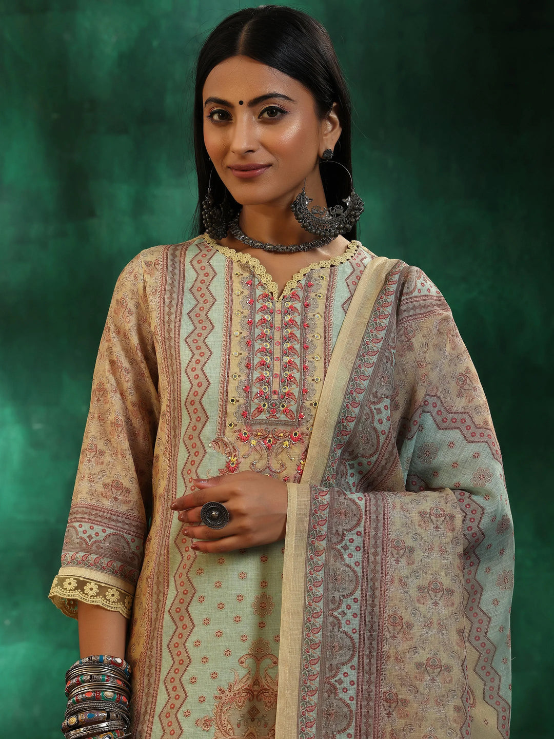  Yellow Printed Cotton Blend Straight Suit With Dupatta 
