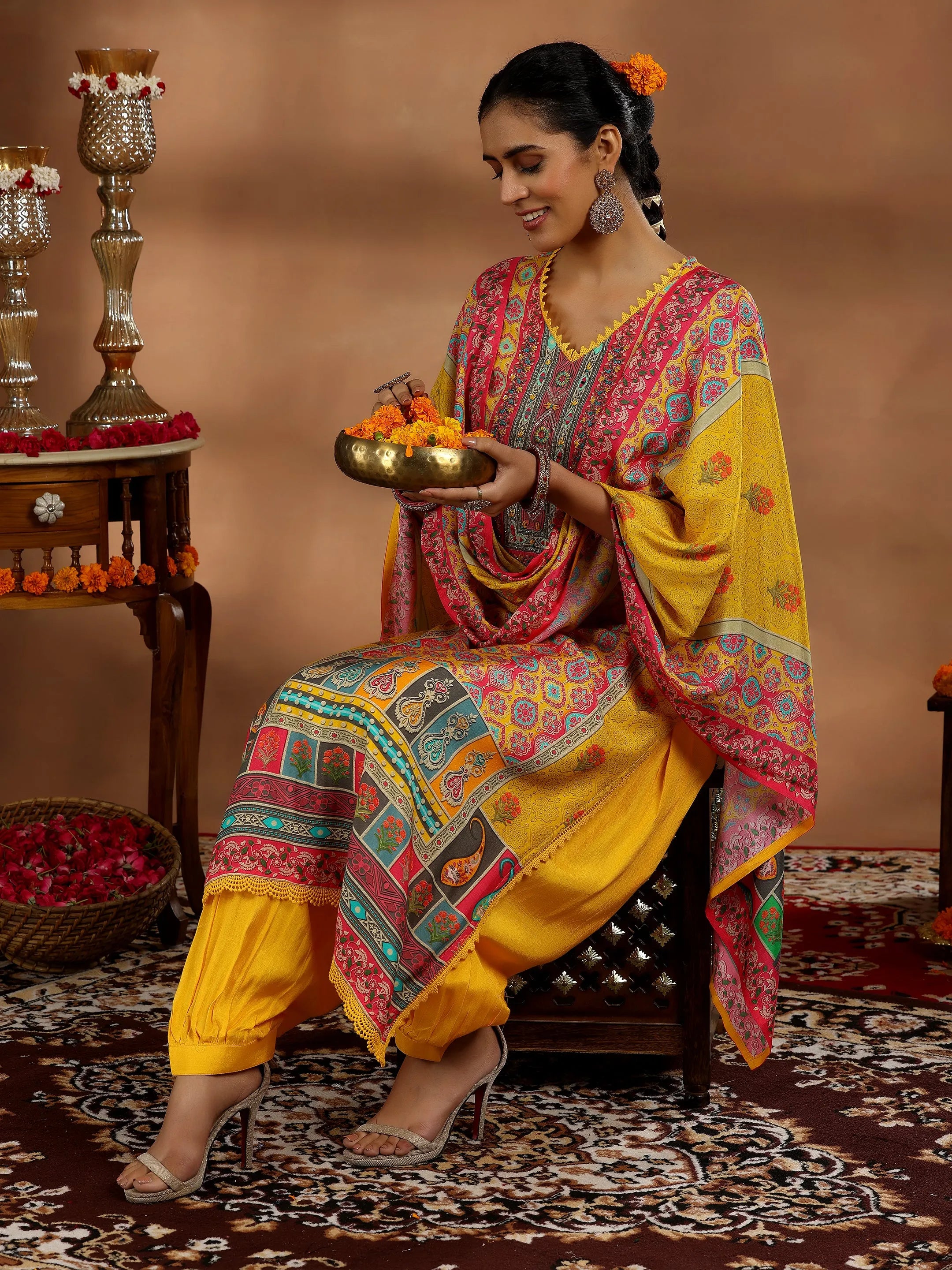 libas Yellow Printed Silk Blend Straight Suit With Dupatta-picture-27