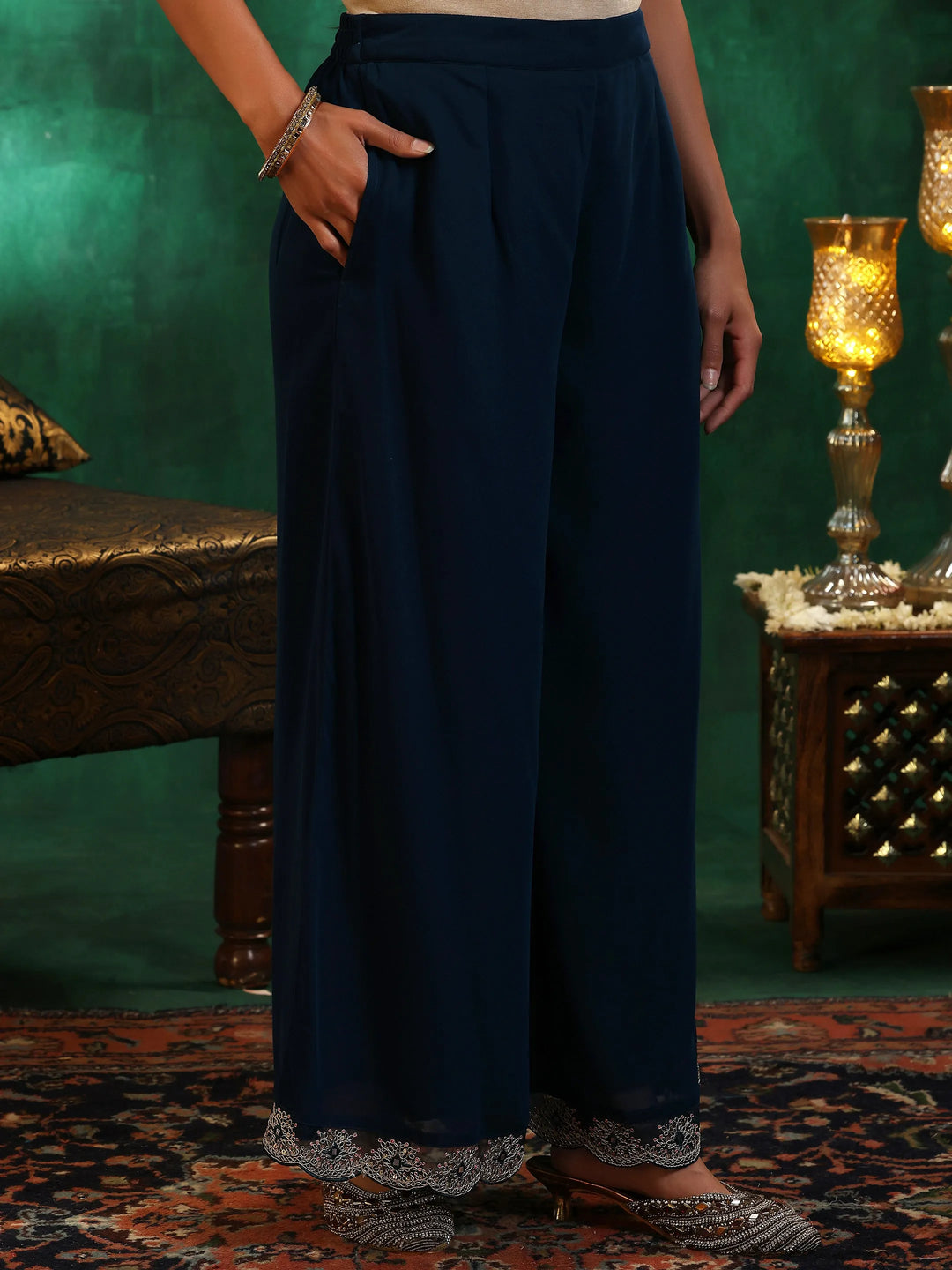  Blue Printed Georgette Straight Suit With Dupatta 