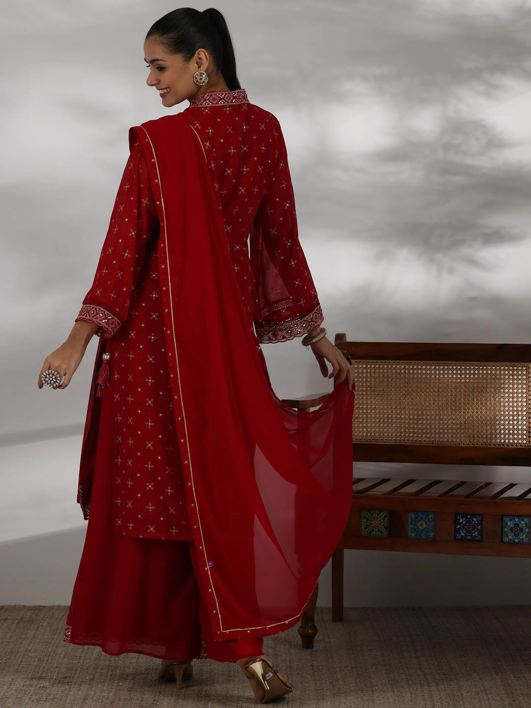  Red Printed Georgette Straight Suit With Dupatta 