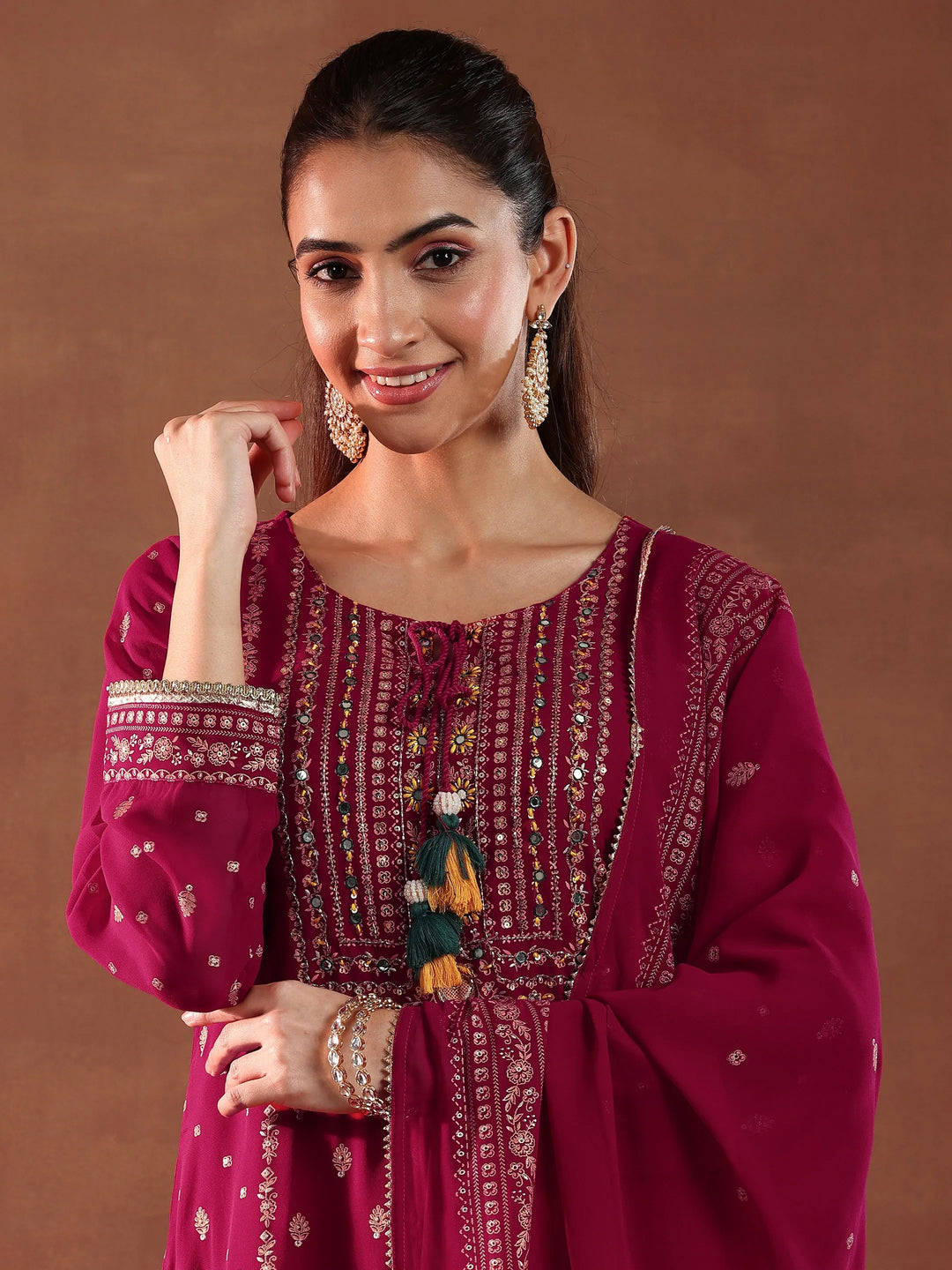  Pink Printed Georgette Straight Suit With Dupatta 