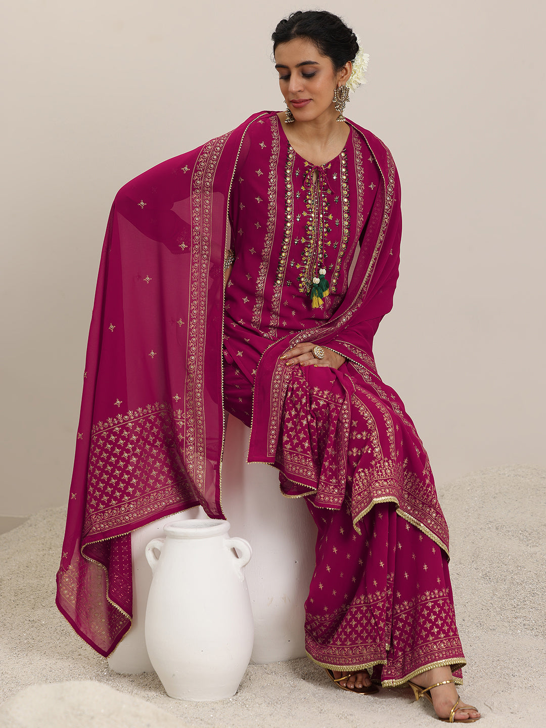 libas Pink Printed Georgette Straight Suit With Dupatta-picture-16