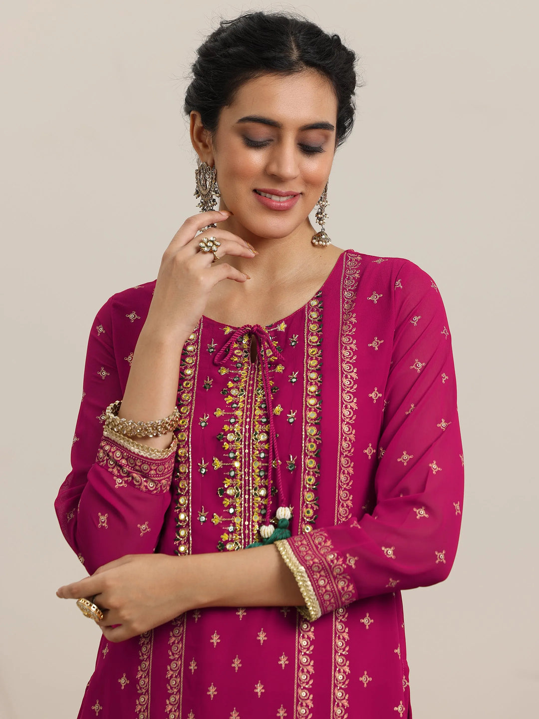  Pink Printed Georgette Straight Suit With Dupatta 