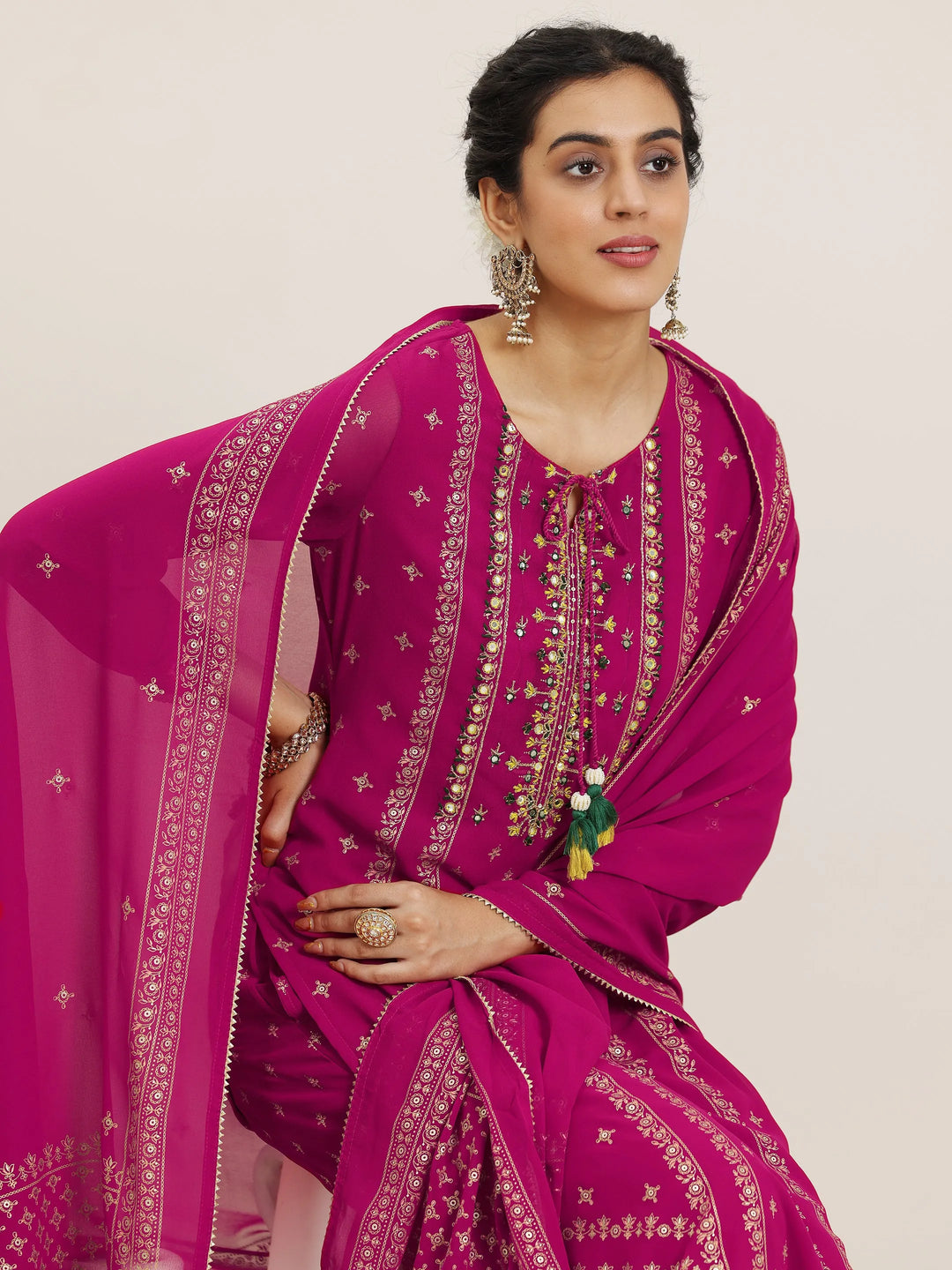  Pink Printed Georgette Straight Suit With Dupatta 