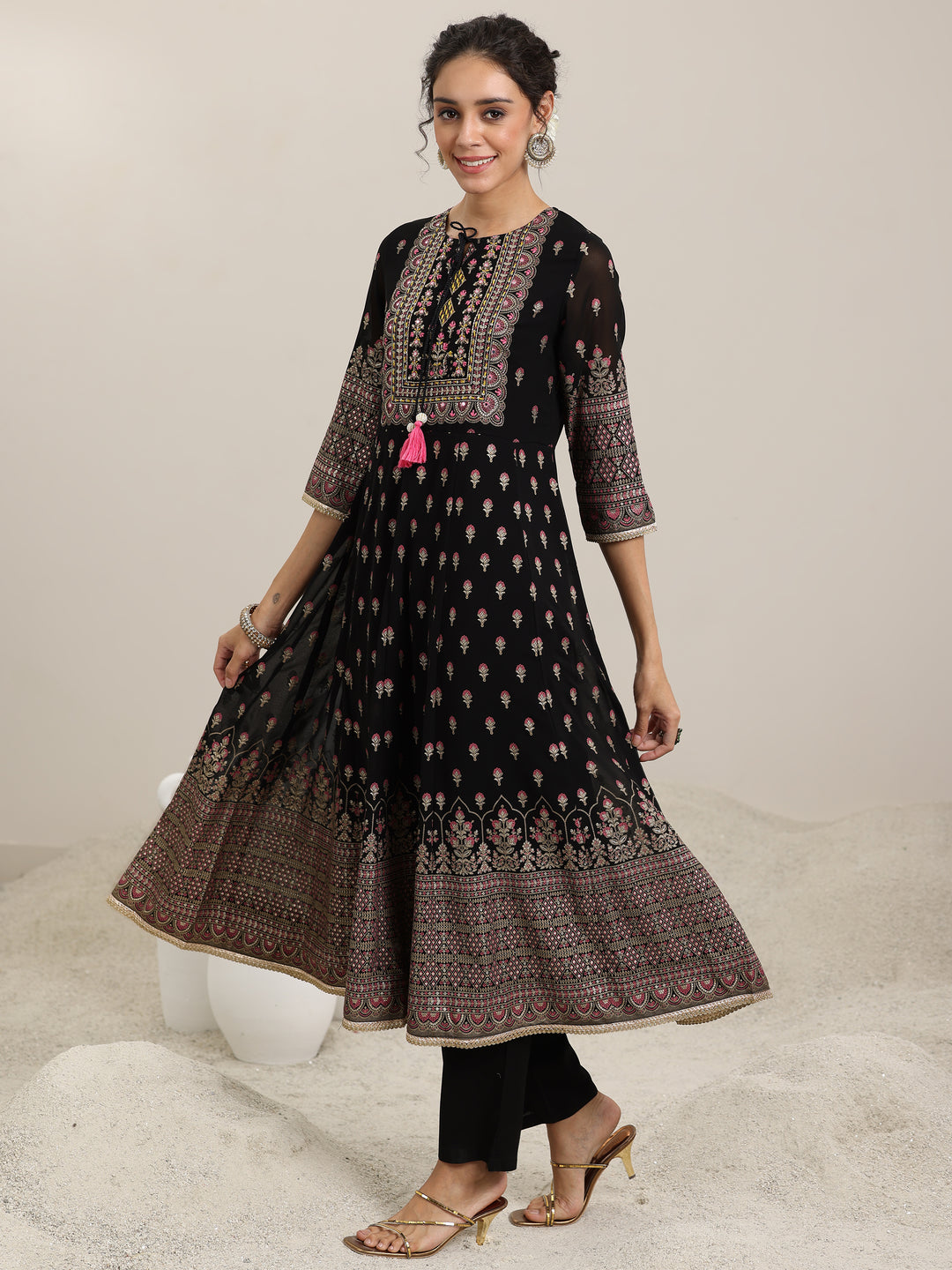  Black Printed Georgette Anarkali Suit With Dupatta 