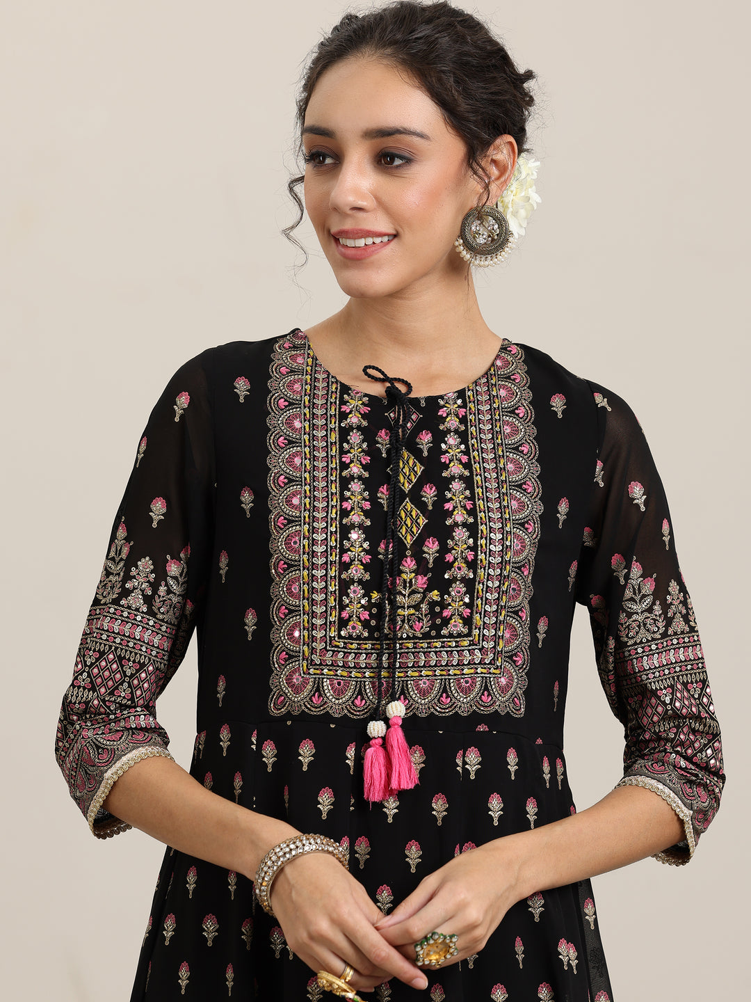  Black Printed Georgette Anarkali Suit With Dupatta 