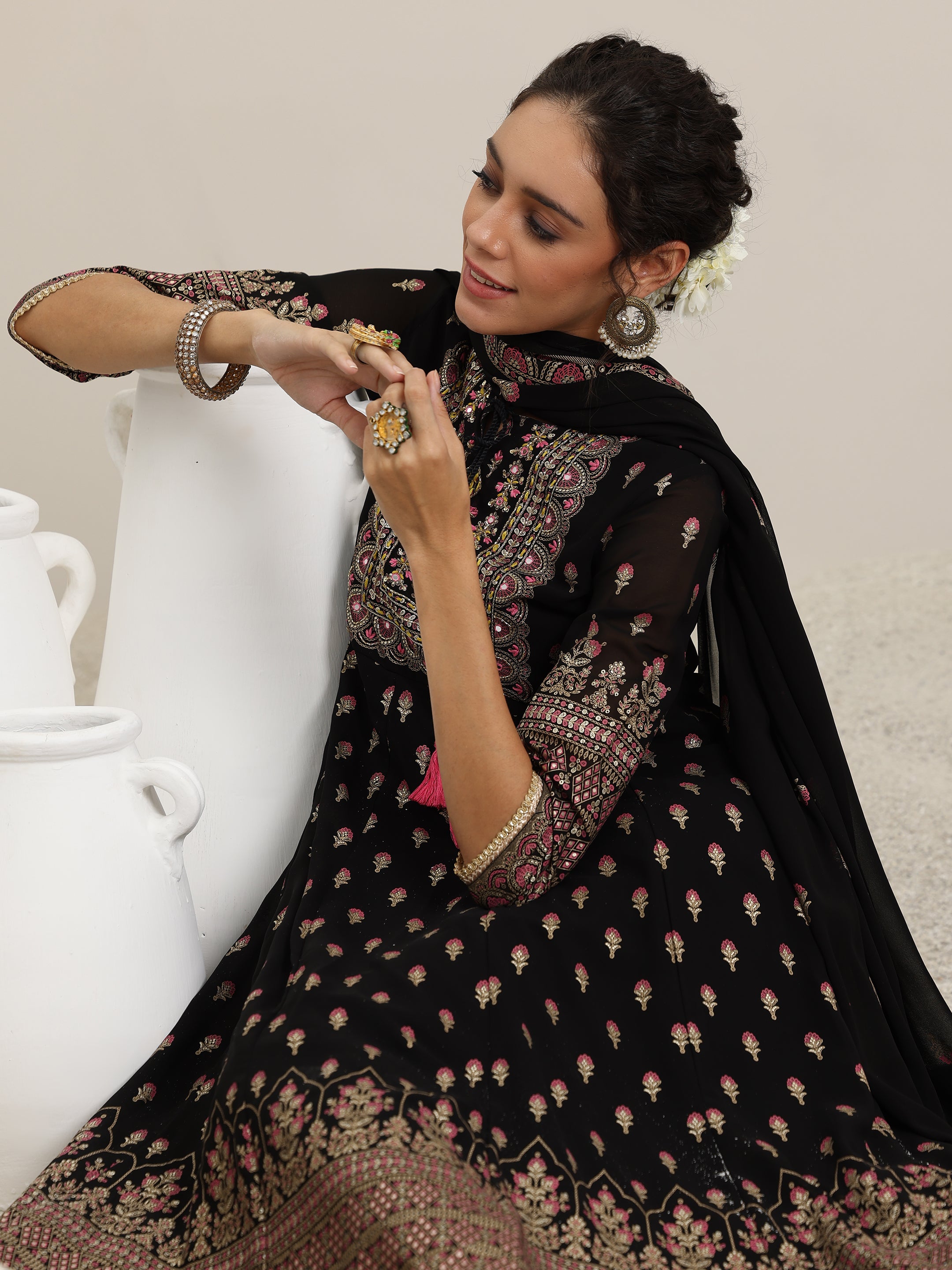 libas Black Printed Georgette Anarkali Suit With Dupatta-picture-46