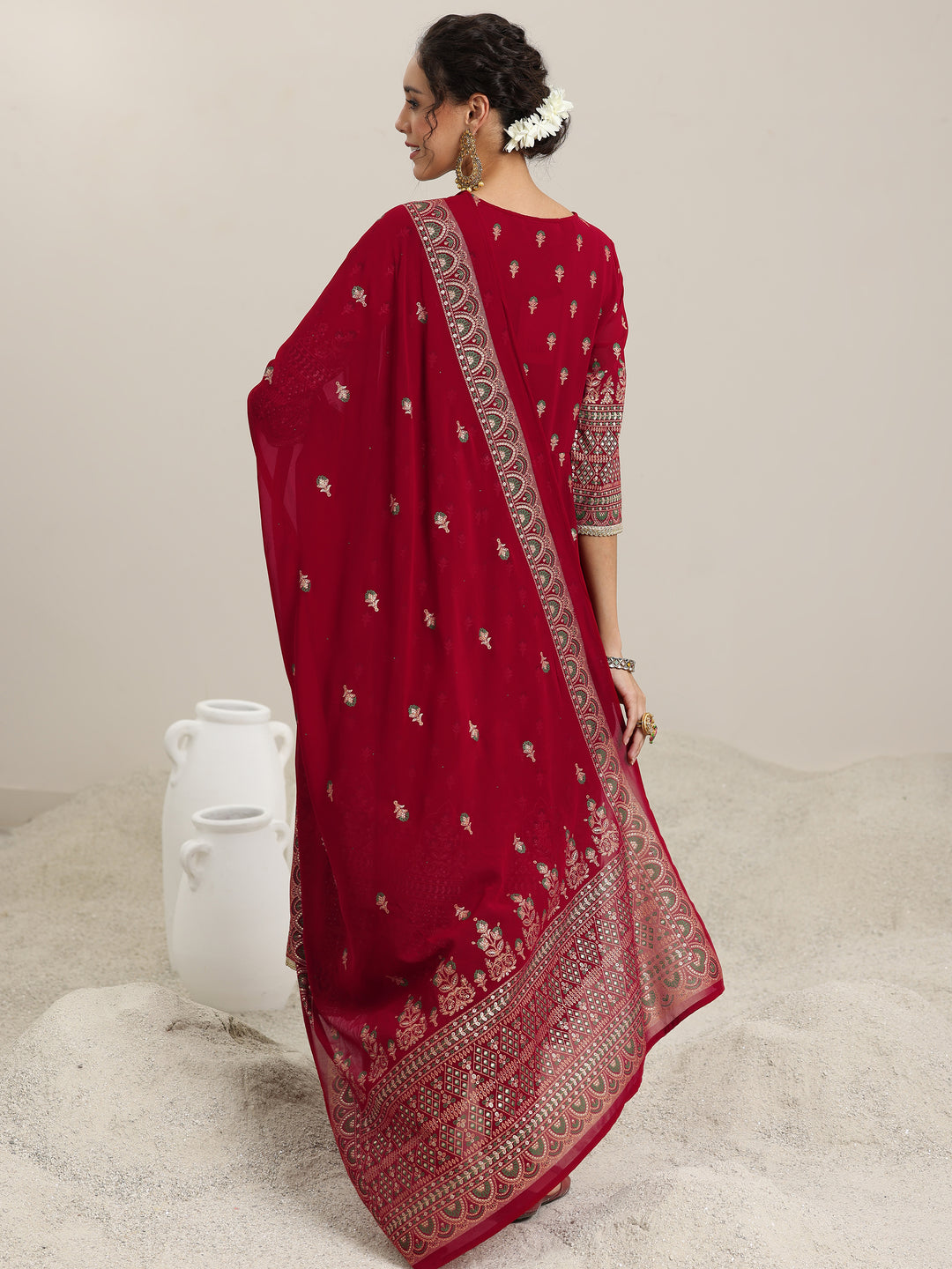  Red Printed Georgette Anarkali Suit With Dupatta 