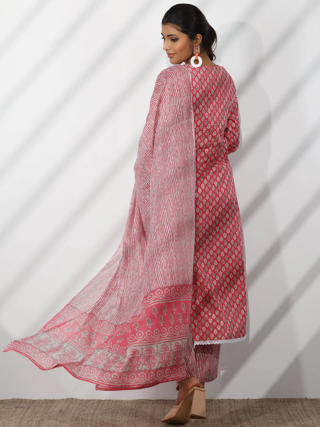  Pink Printed Cotton Straight Suit With Dupatta 