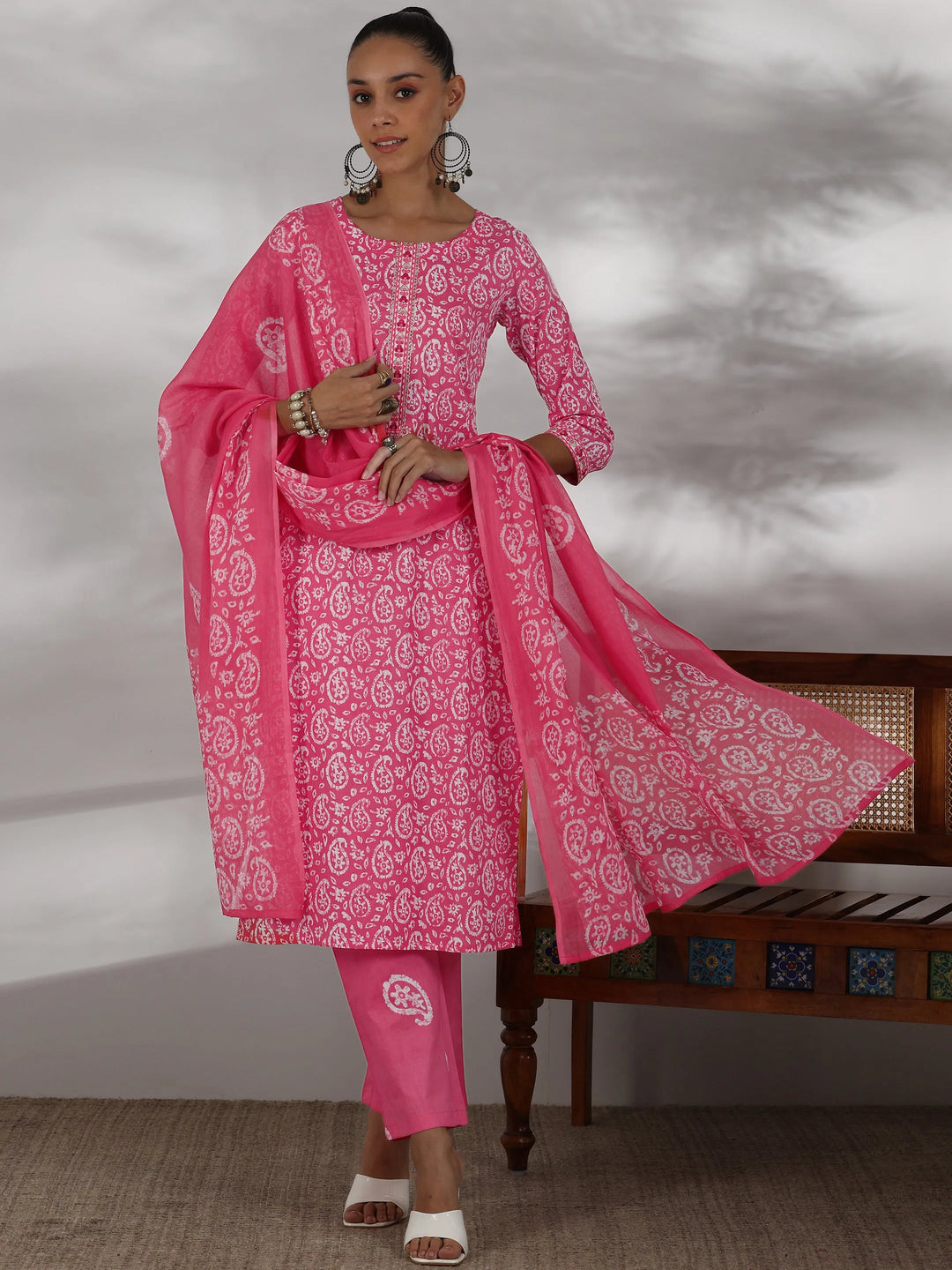  Pink Printed Cotton Straight Suit With Dupatta 