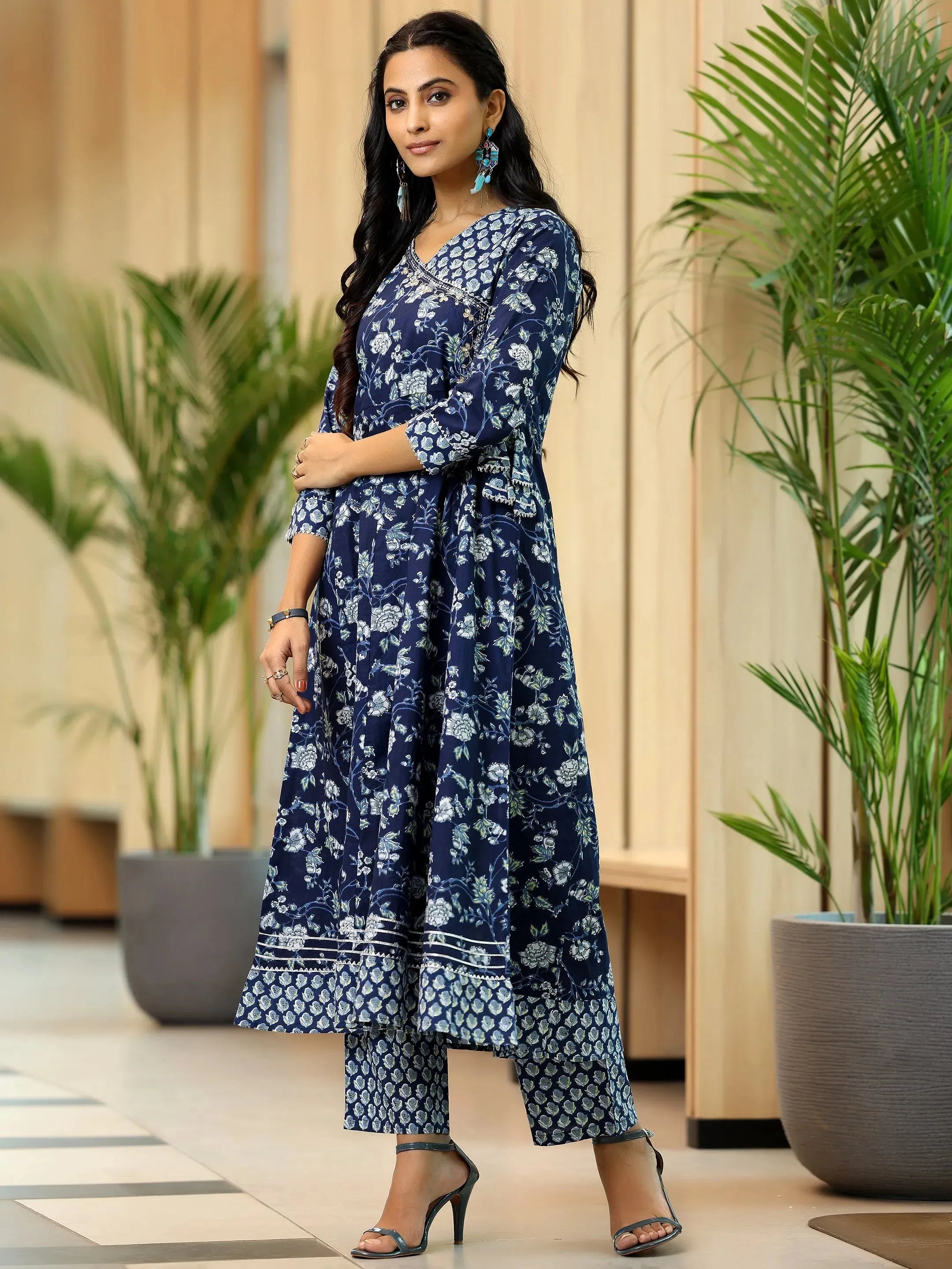 Buy Blue Printed Cotton Anarkali Kurta Set Online at Rs.1349 Libas