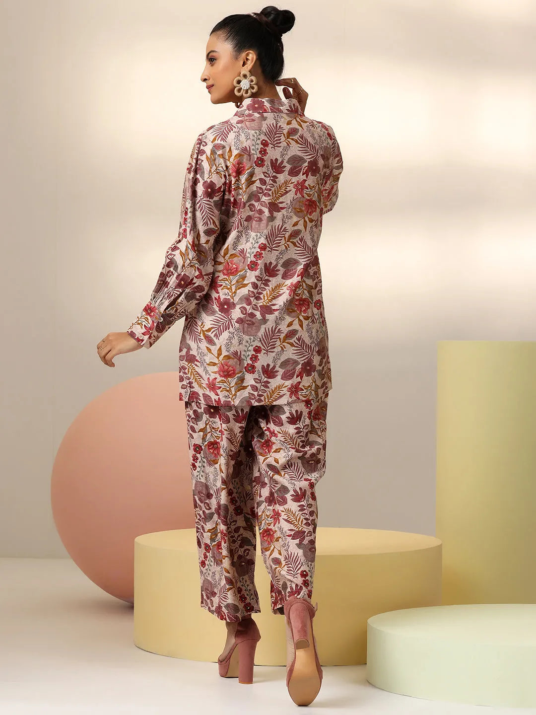  Off White Printed Silk Blend Co-Ords 