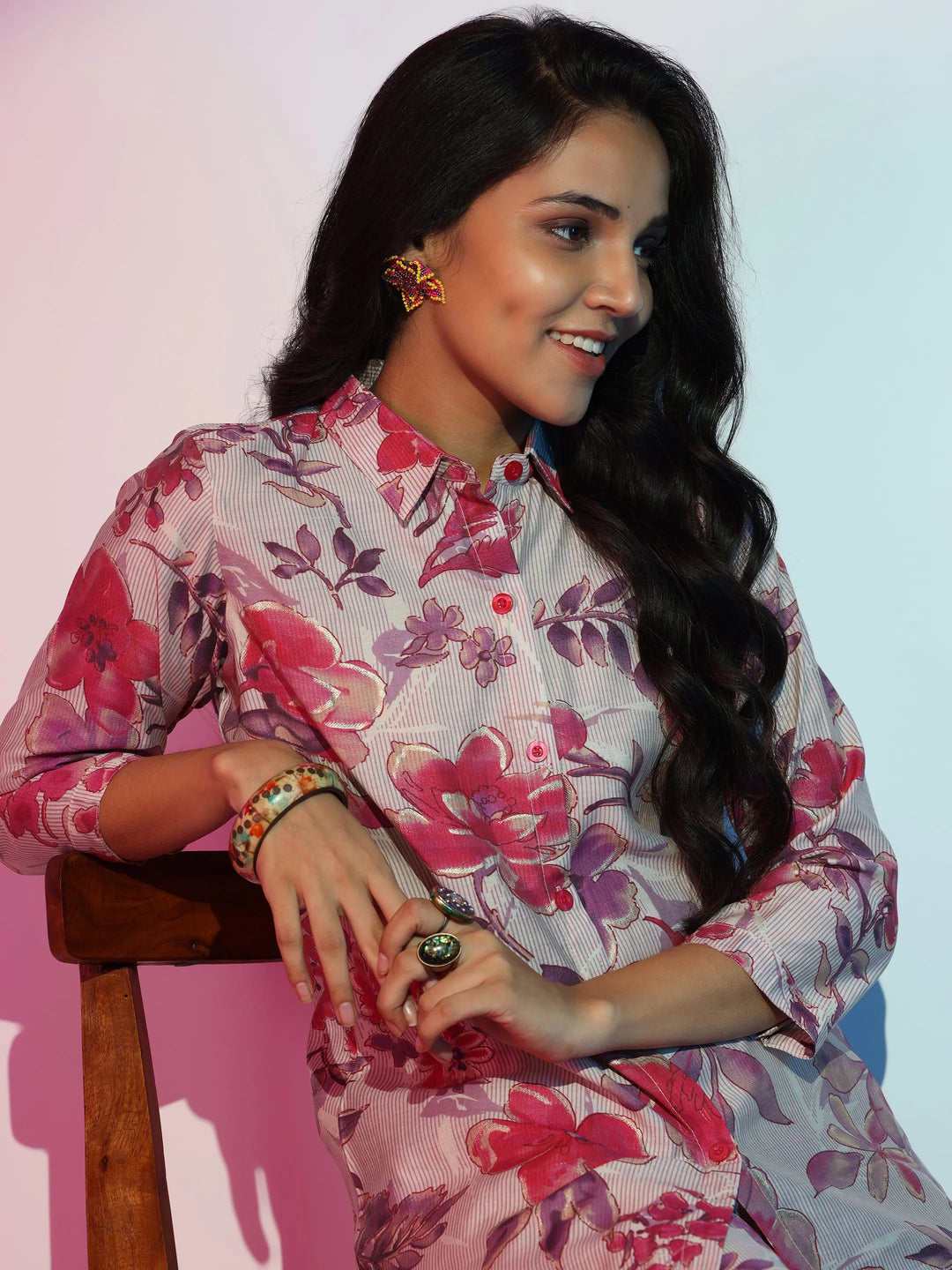  Mauve Printed Silk Blend Co-Ords 