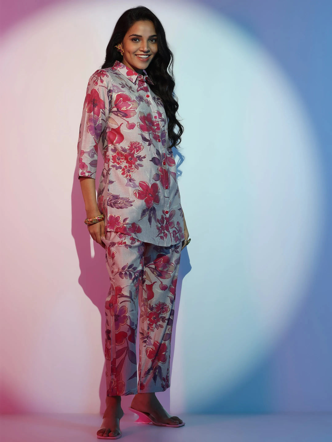  Mauve Printed Silk Blend Co-Ords 
