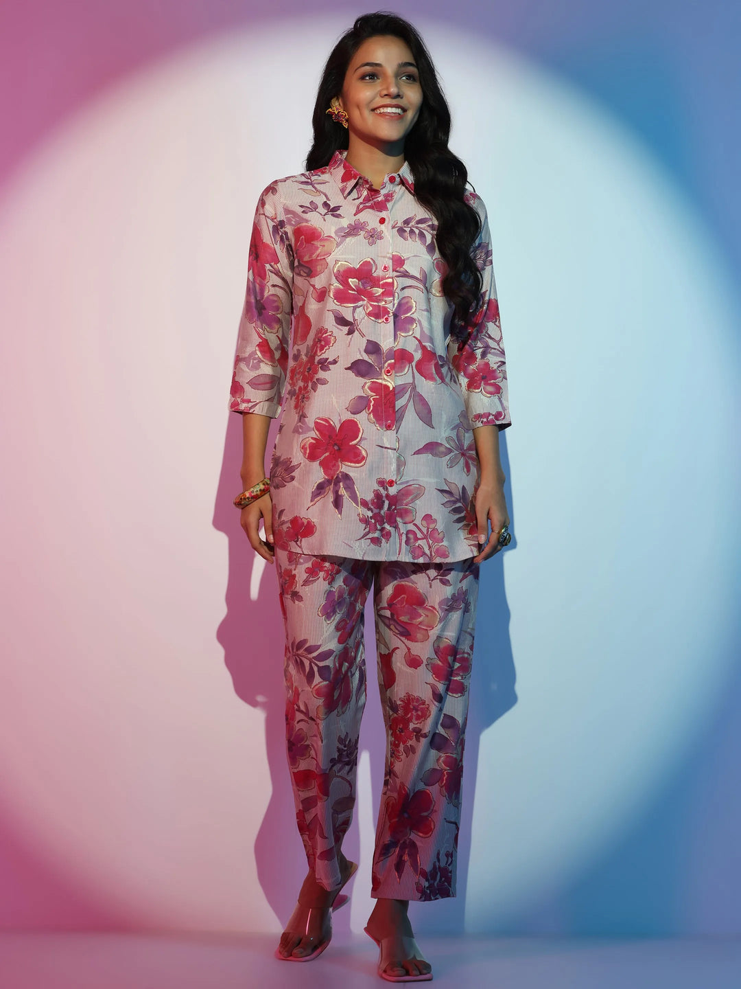  Mauve Printed Silk Blend Co-Ords 