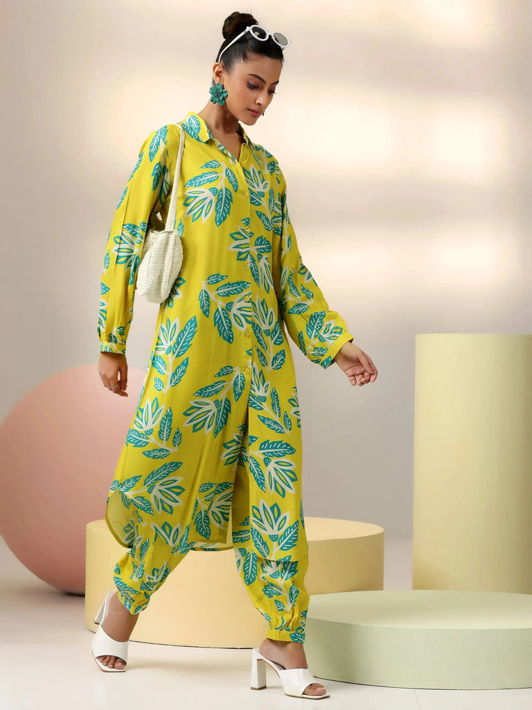 Libas Lime Printed Silk Blend Co-Ords