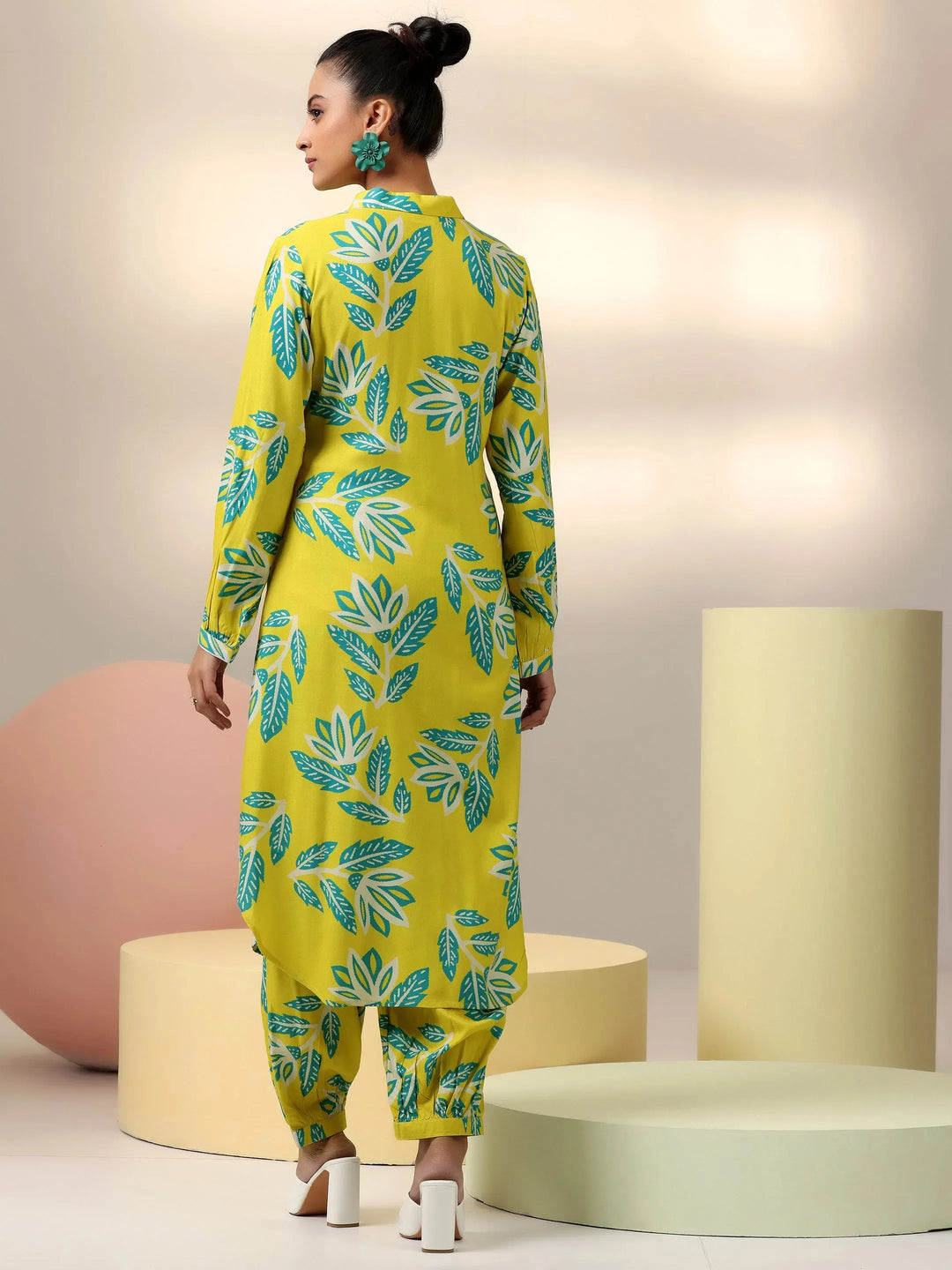  Lime Printed Silk Blend Co-Ords 