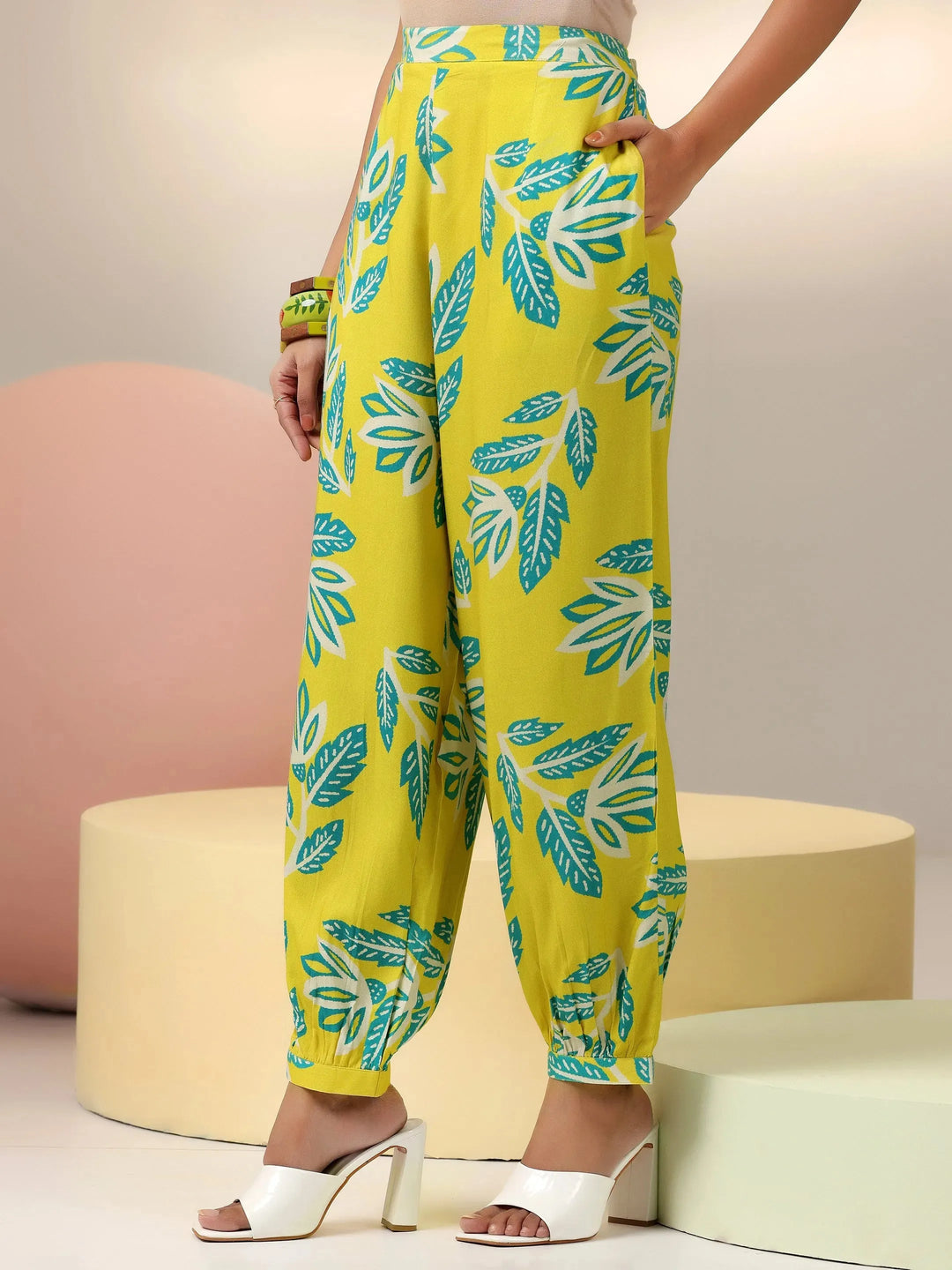  Lime Printed Silk Blend Co-Ords 