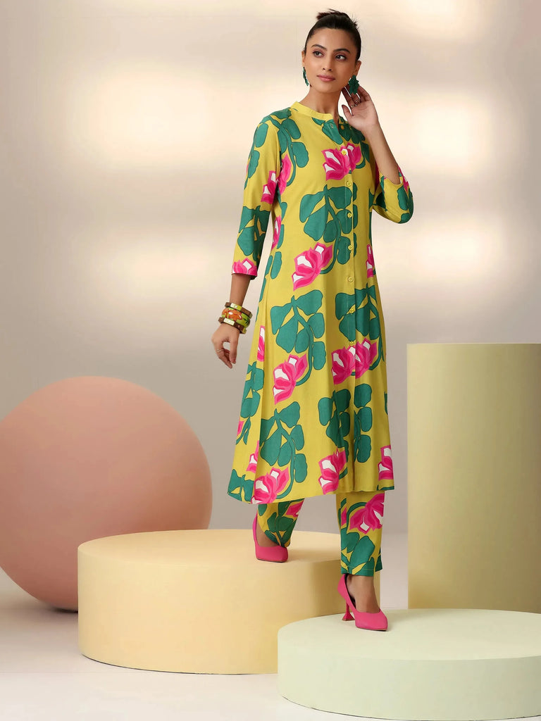Libas Lime Printed Silk Blend Co-Ords