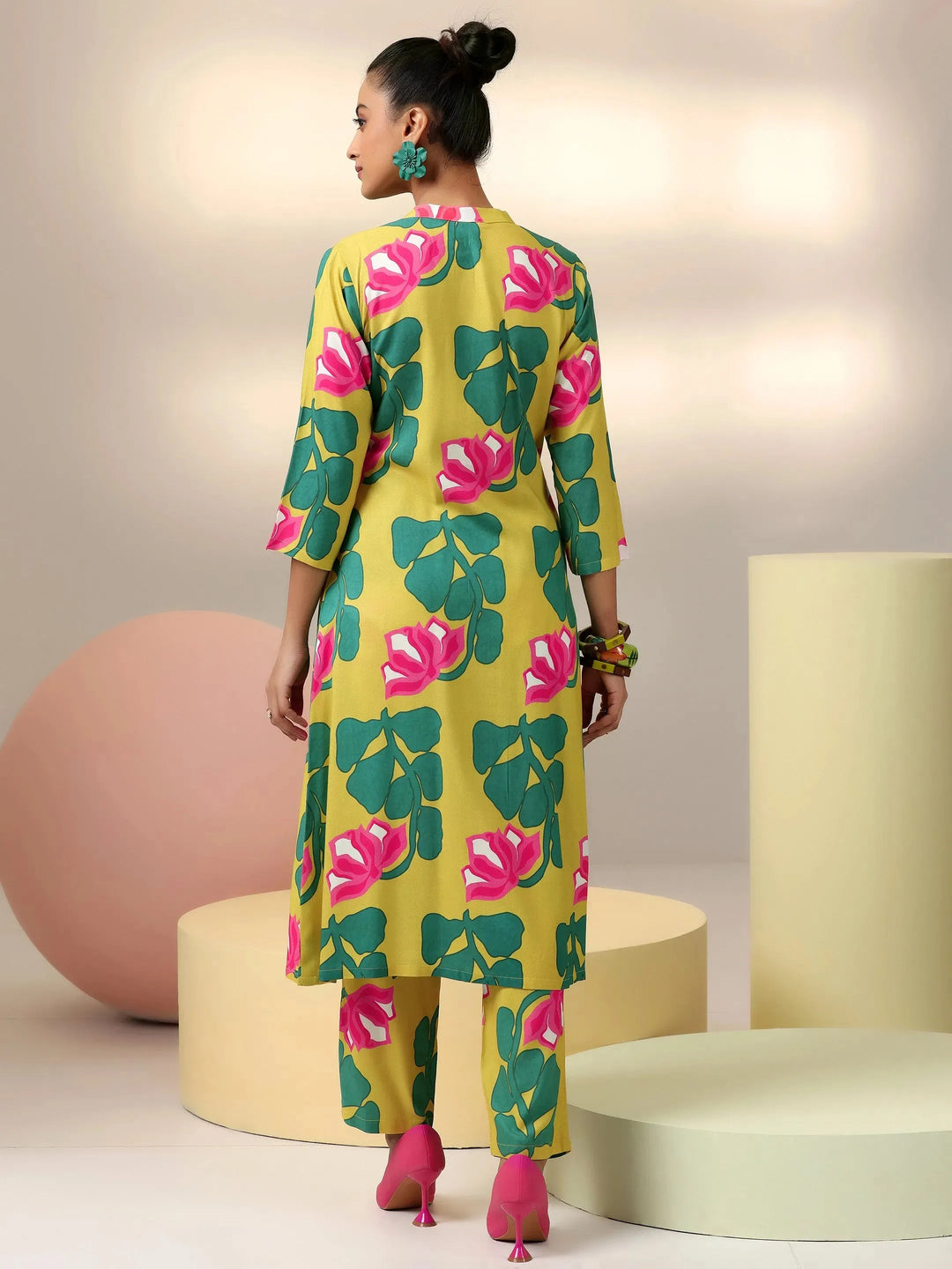  Lime Printed Silk Blend Co-Ords 