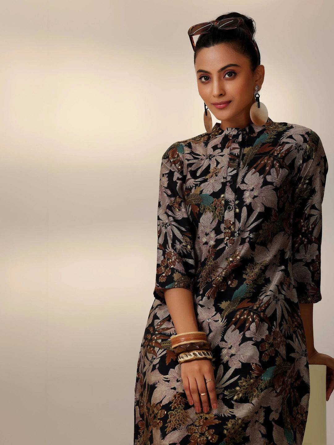  Black Printed Silk Blend Co-Ords 