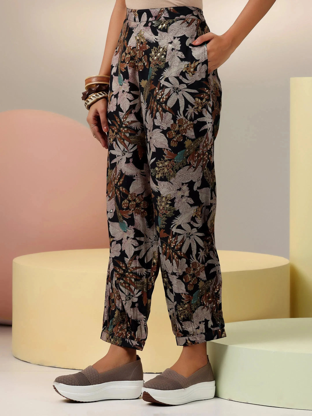  Black Printed Silk Blend Co-Ords 