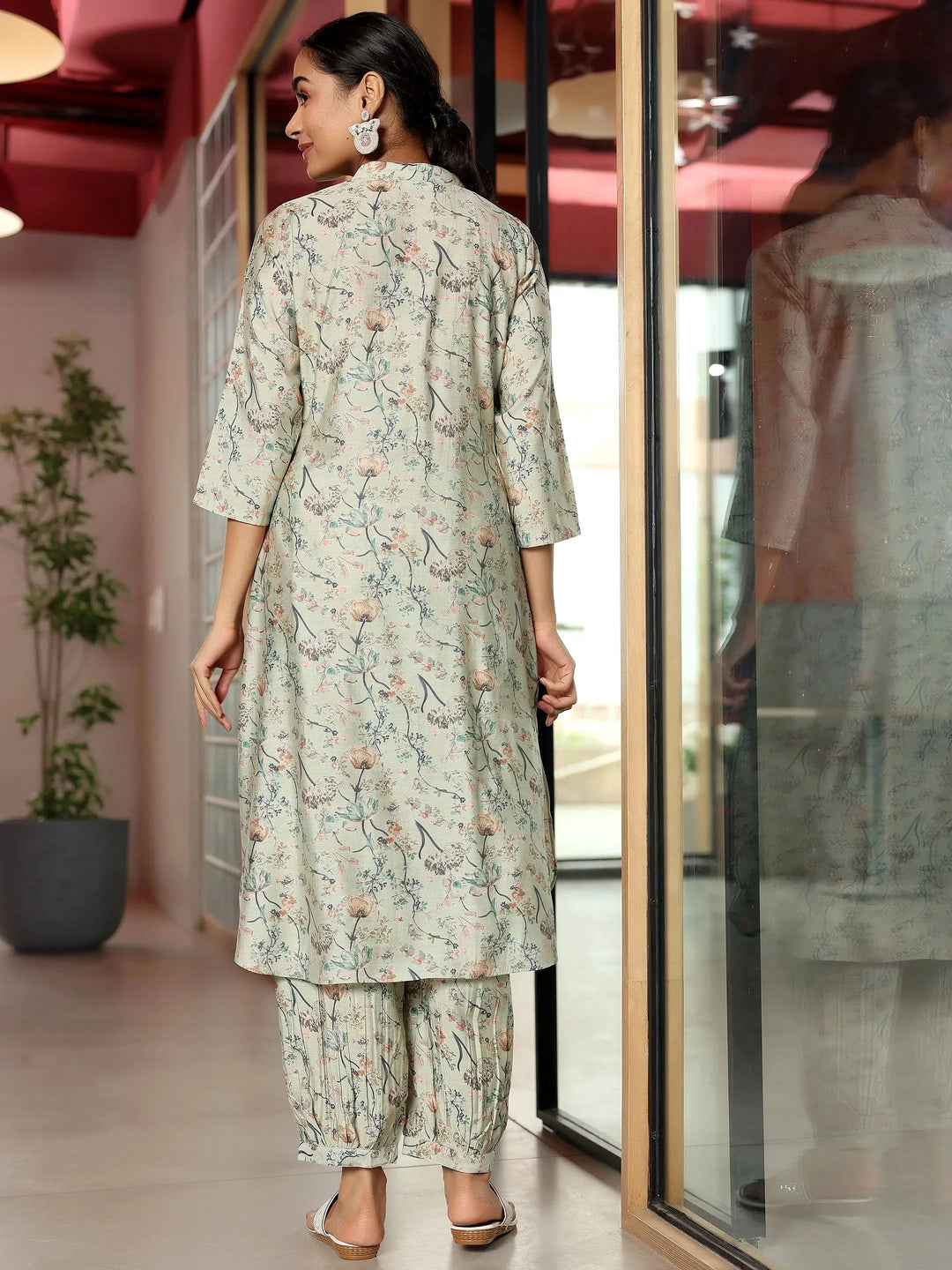  Green Printed Silk Blend Co-Ords 