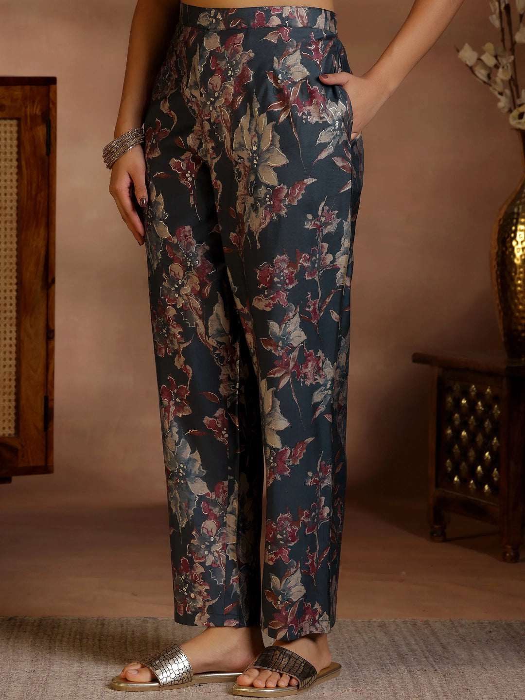  Black Printed Silk Blend Co-Ords 