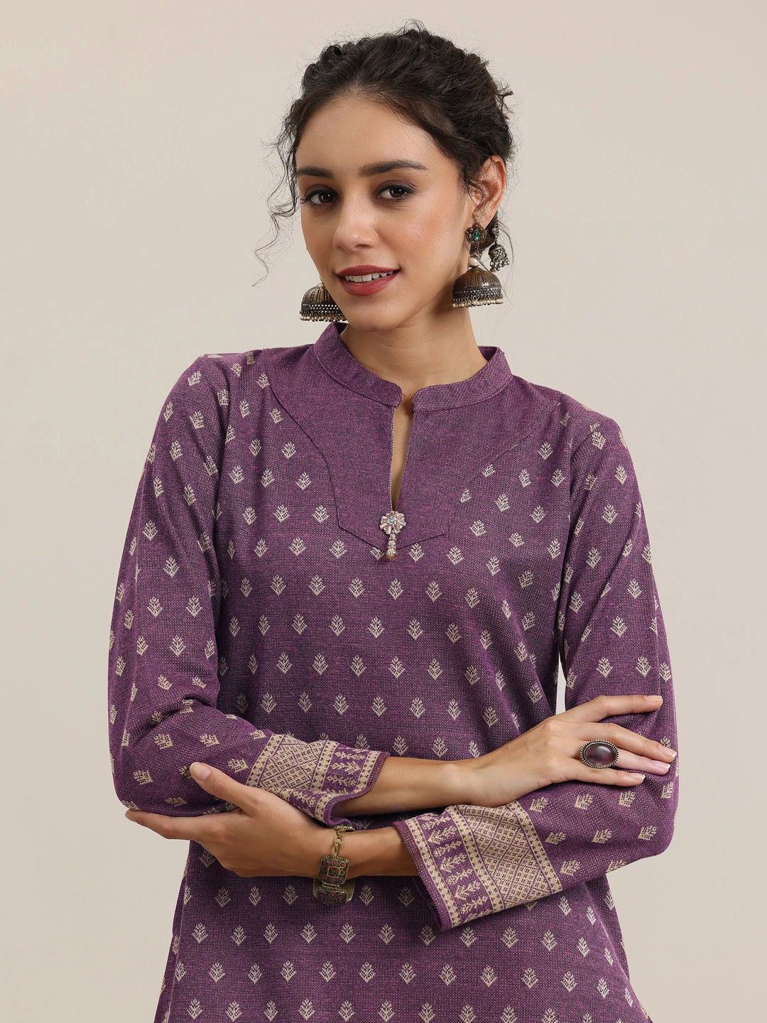  Wine Woven Design Wool Blend Straight Suit With Dupatta 
