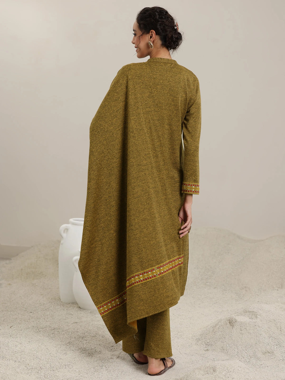  Mustard Yoke Design Wool Blend Straight Suit With Dupatta 