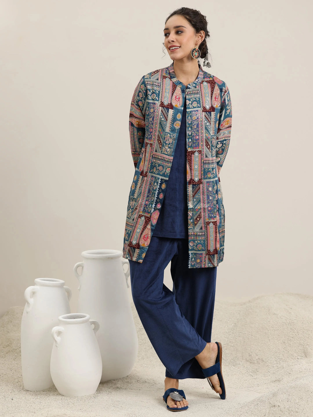  Blue Solid Velvet 3 Piece Co-Ords 