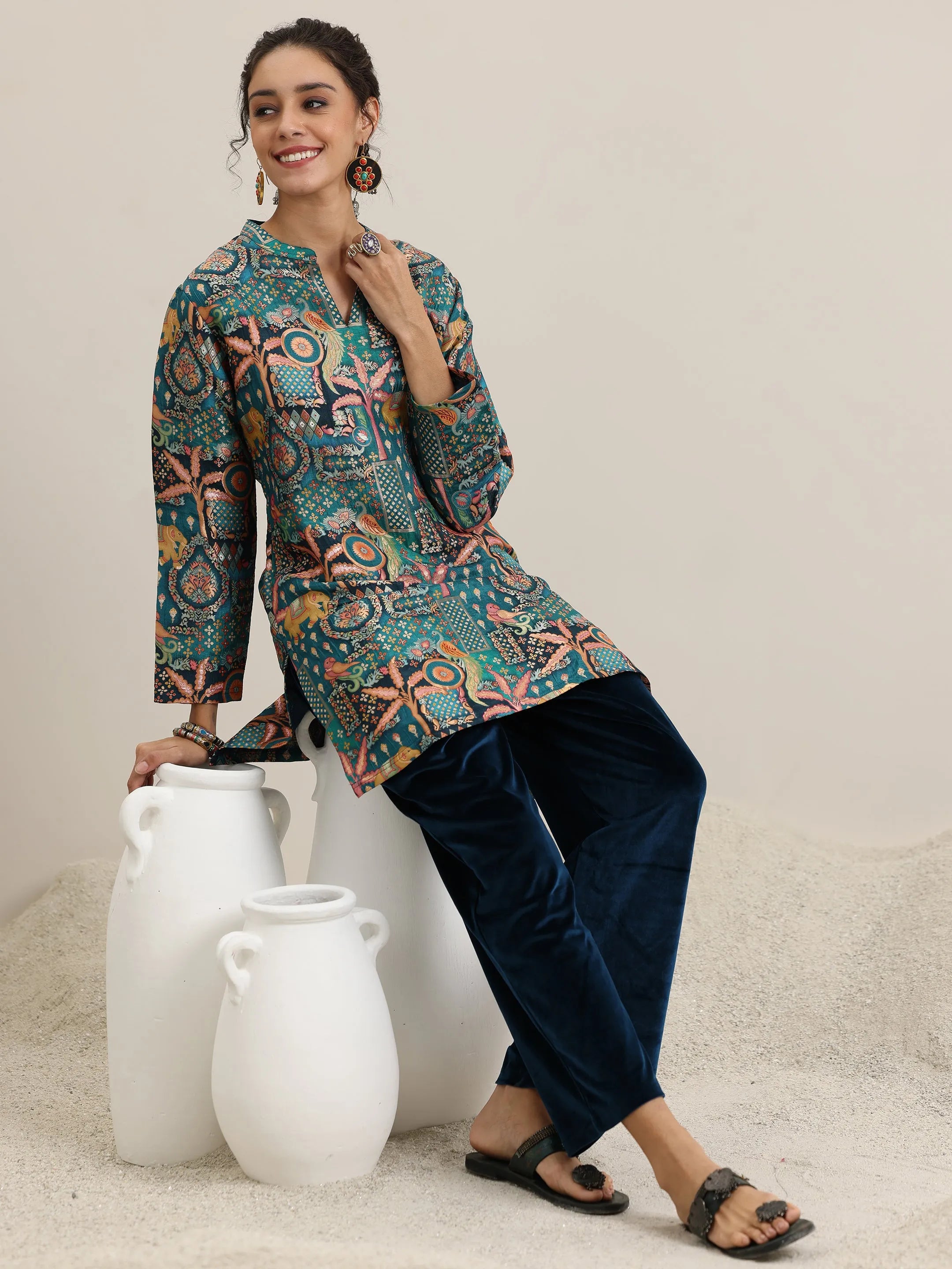 libas Blue Woven Design Silk Blend Co-Ords-picture-45