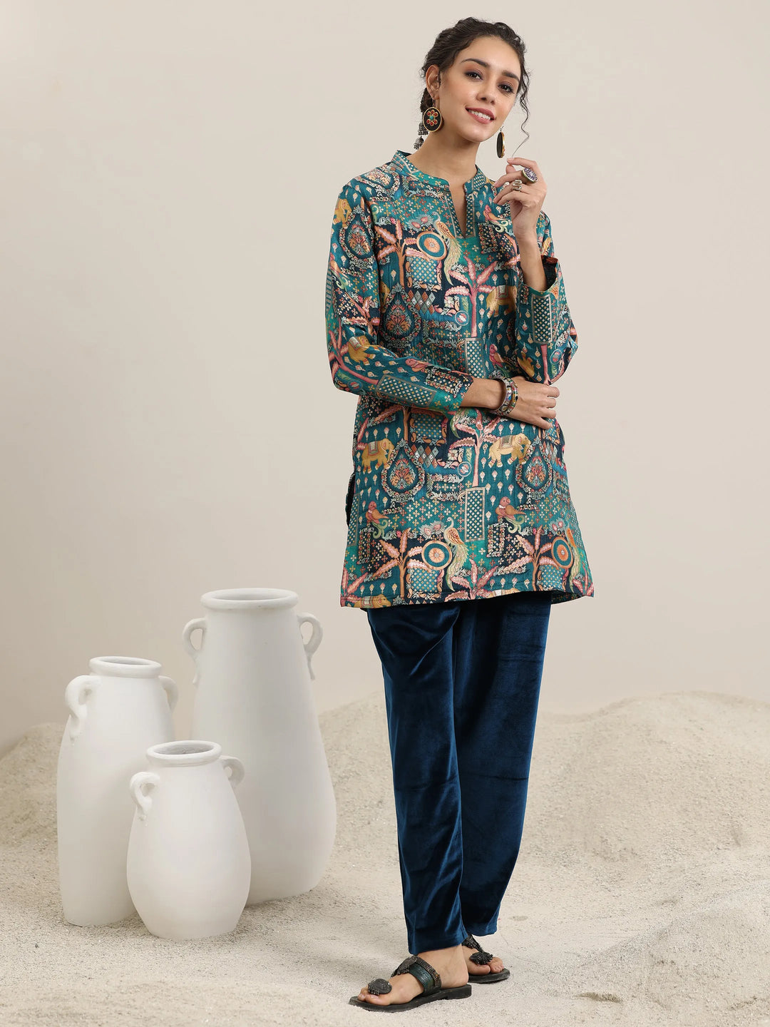  Blue Woven Design Silk Blend Co-Ords 