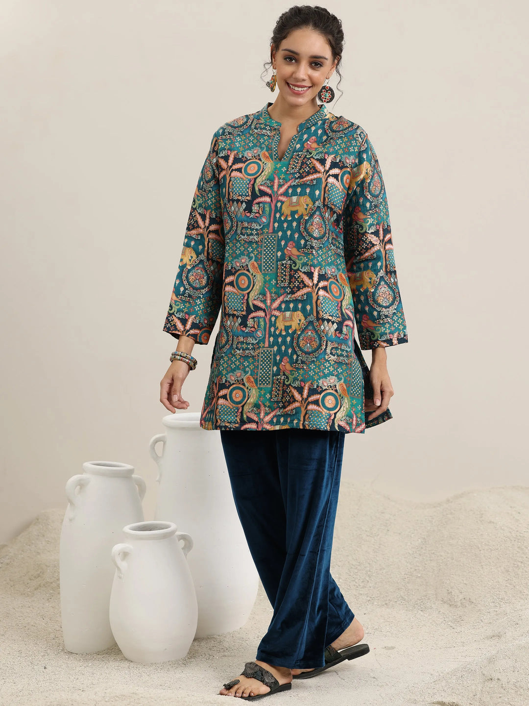  Blue Woven Design Silk Blend Co-Ords 