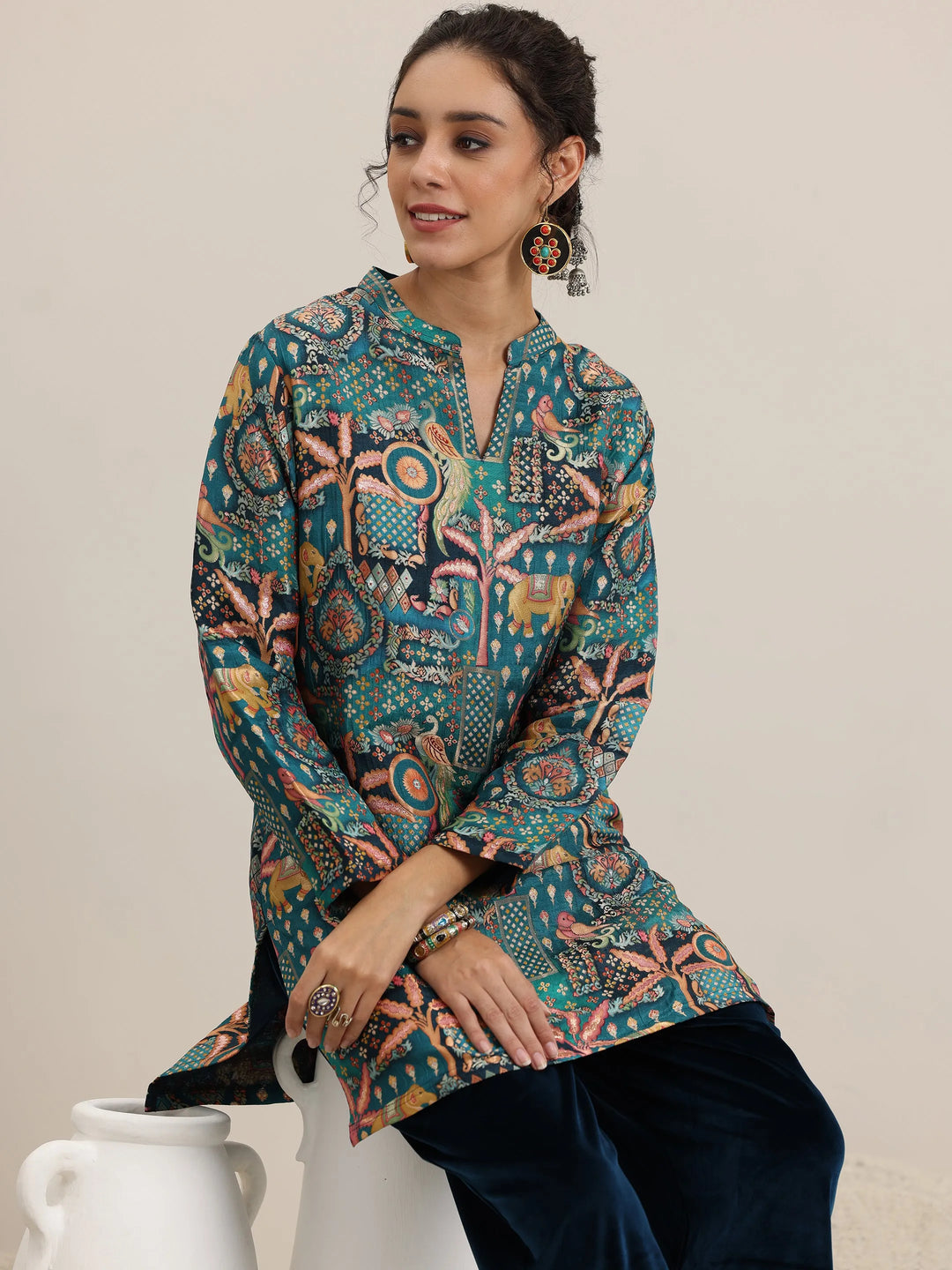  Blue Woven Design Silk Blend Co-Ords 