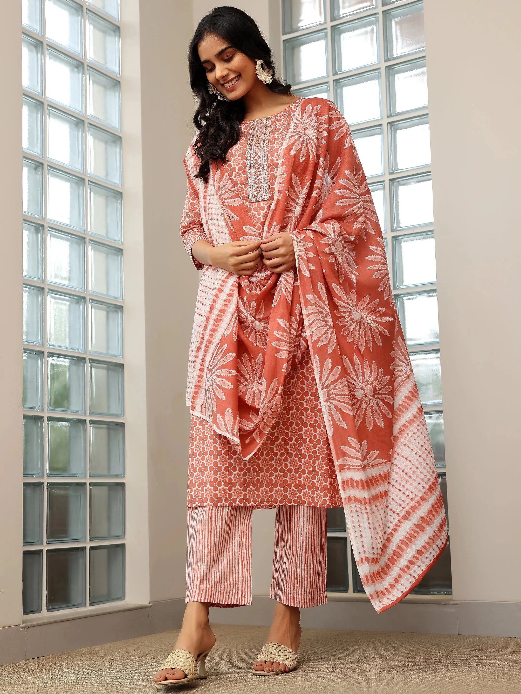 libas Brown Printed Cotton Straight Suit With Dupatta-picture-48