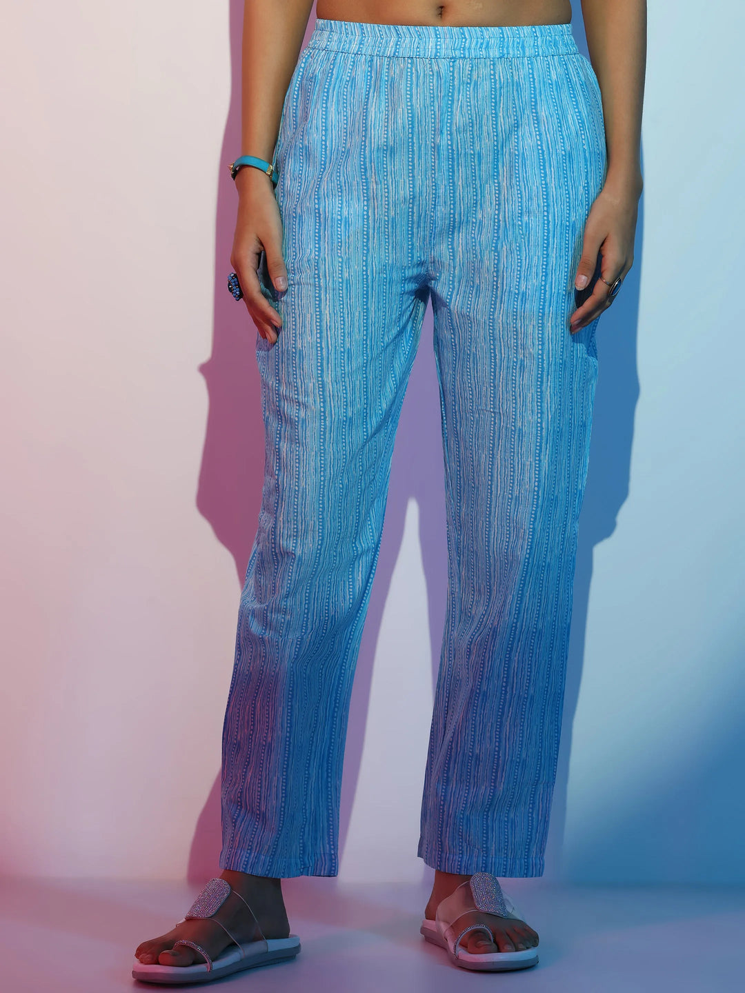 Blue Printed Cotton Straight Suit With Dupatta 